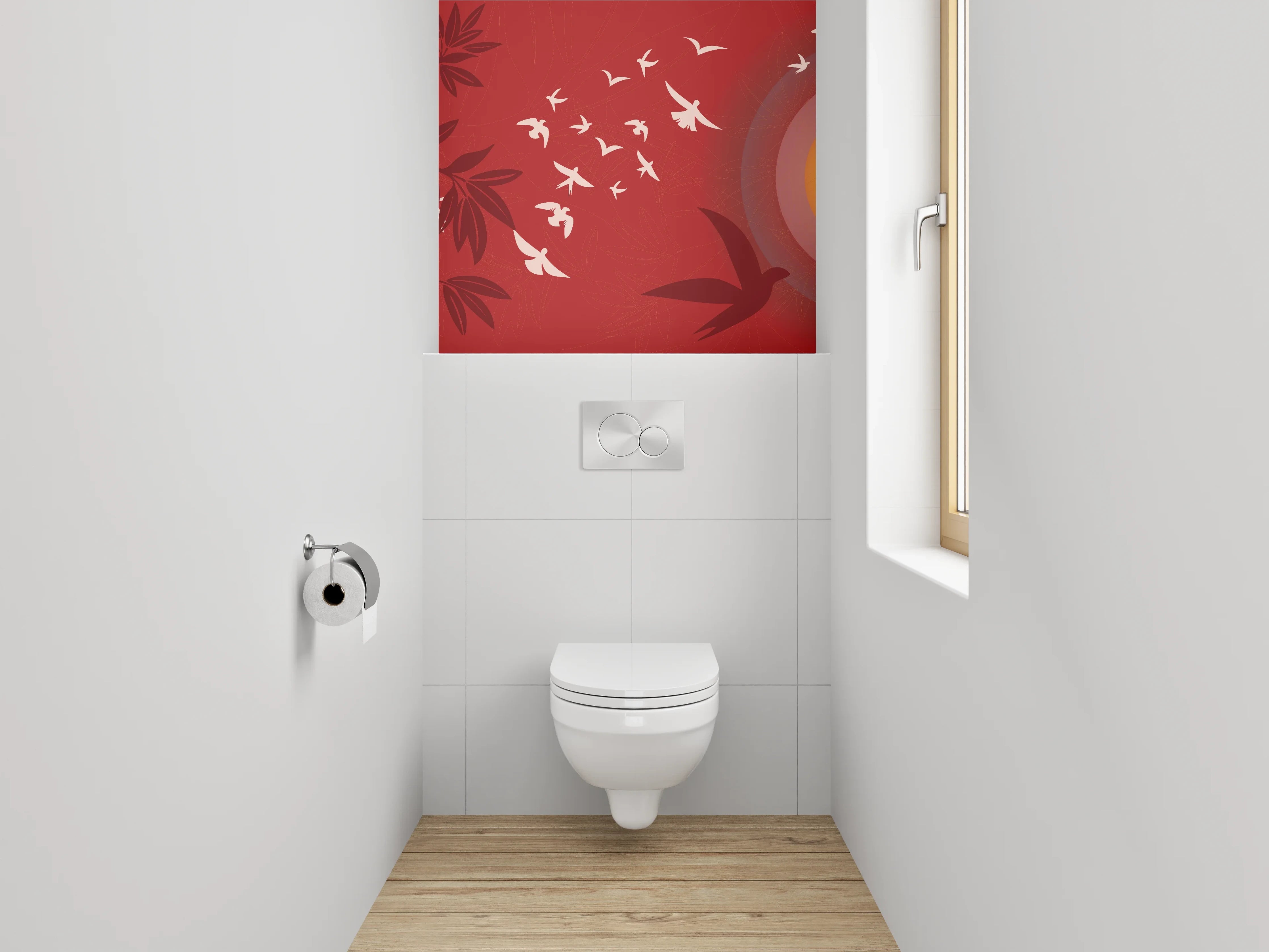 WC-Rückwand - Vögel im Sonnenuntergang Artwork