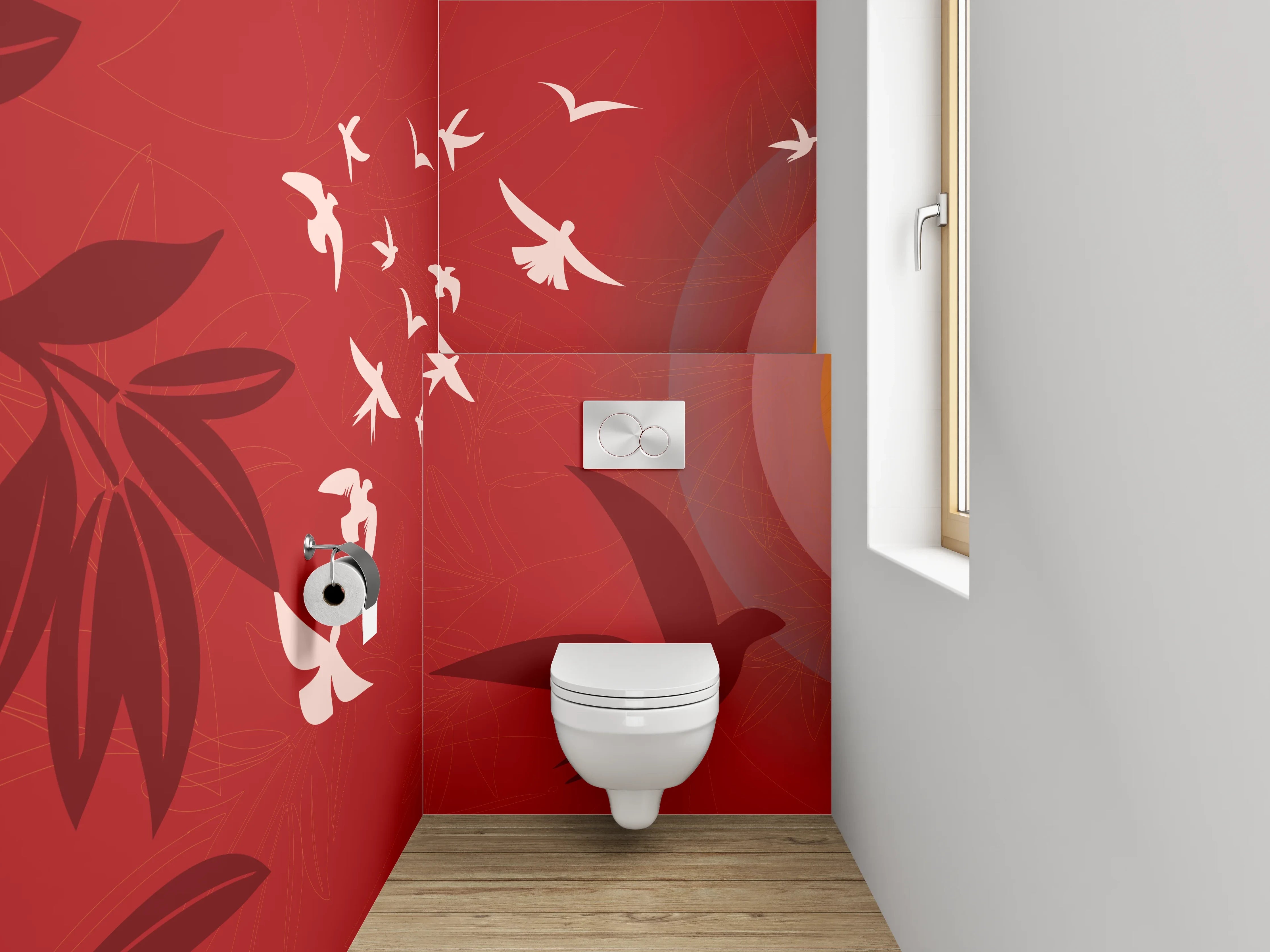 WC-Rückwand - Vögel im Sonnenuntergang Artwork