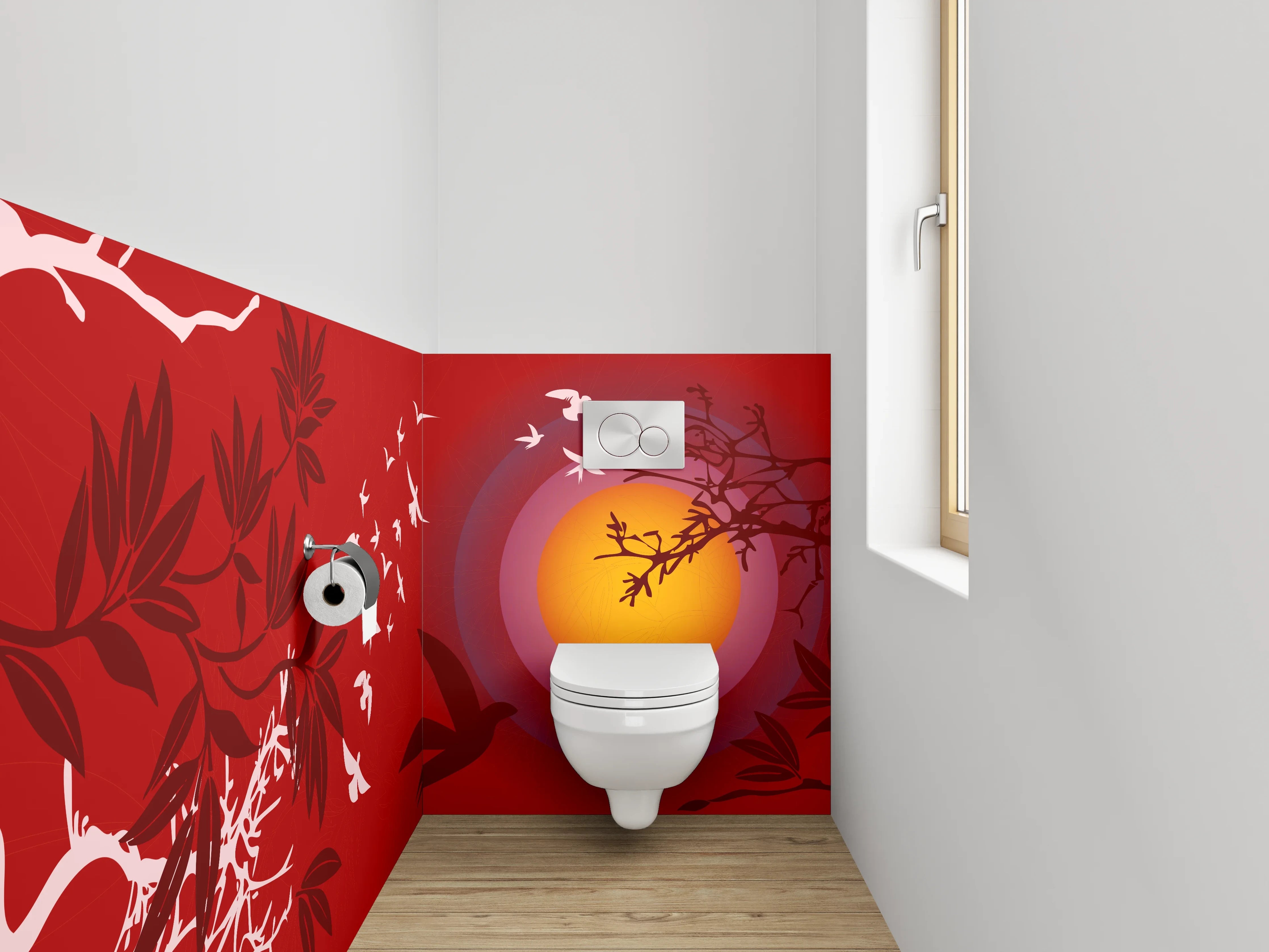 WC-Rückwand - Vögel im Sonnenuntergang – Illustration