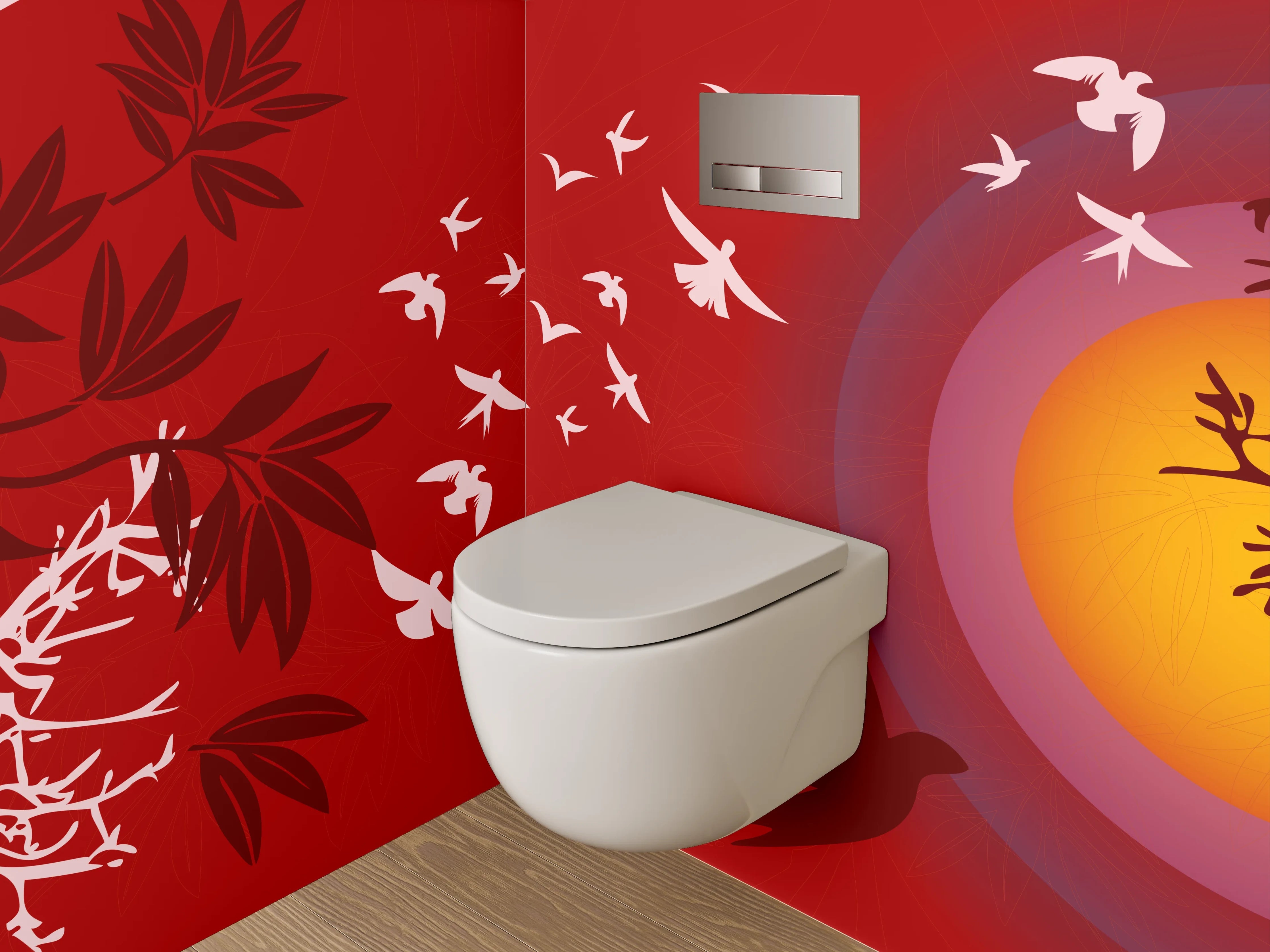 WC-Rückwand - Vögel im Sonnenuntergang – Illustration