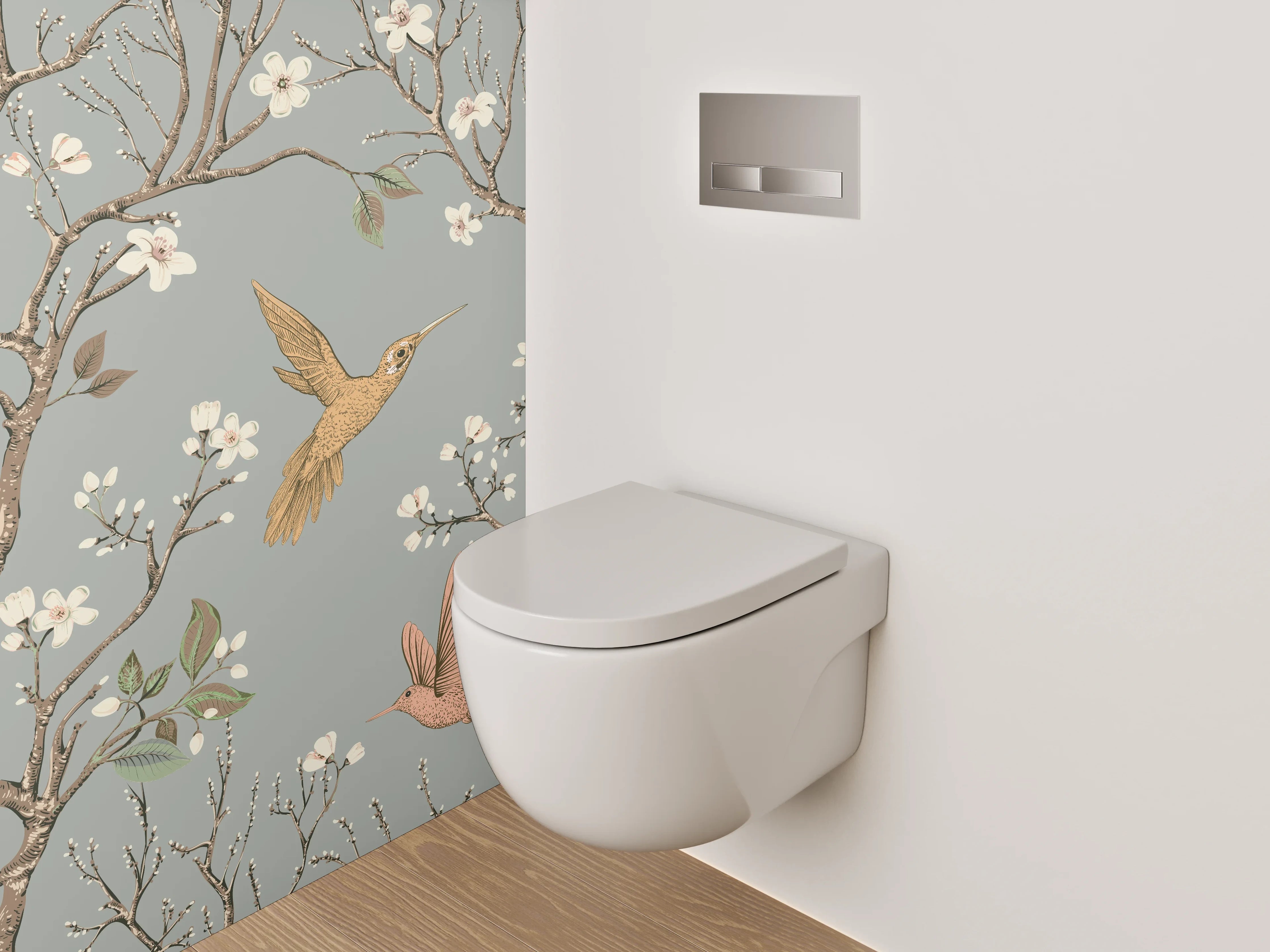 WC-Rückwand - Vögel und Blüten Zweig Illustration