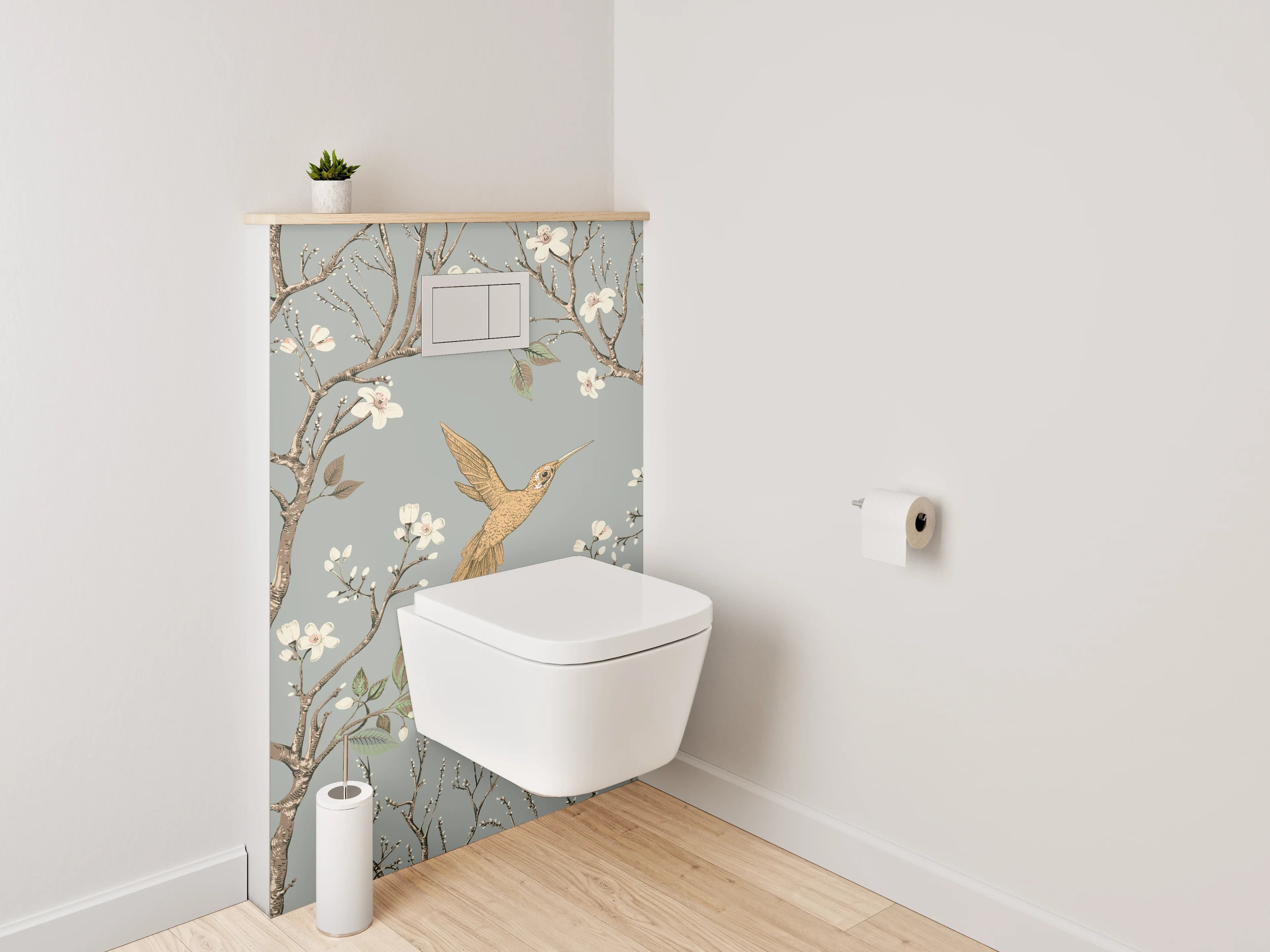WC-Rückwand - Vögel und Blüten Zweig Illustration