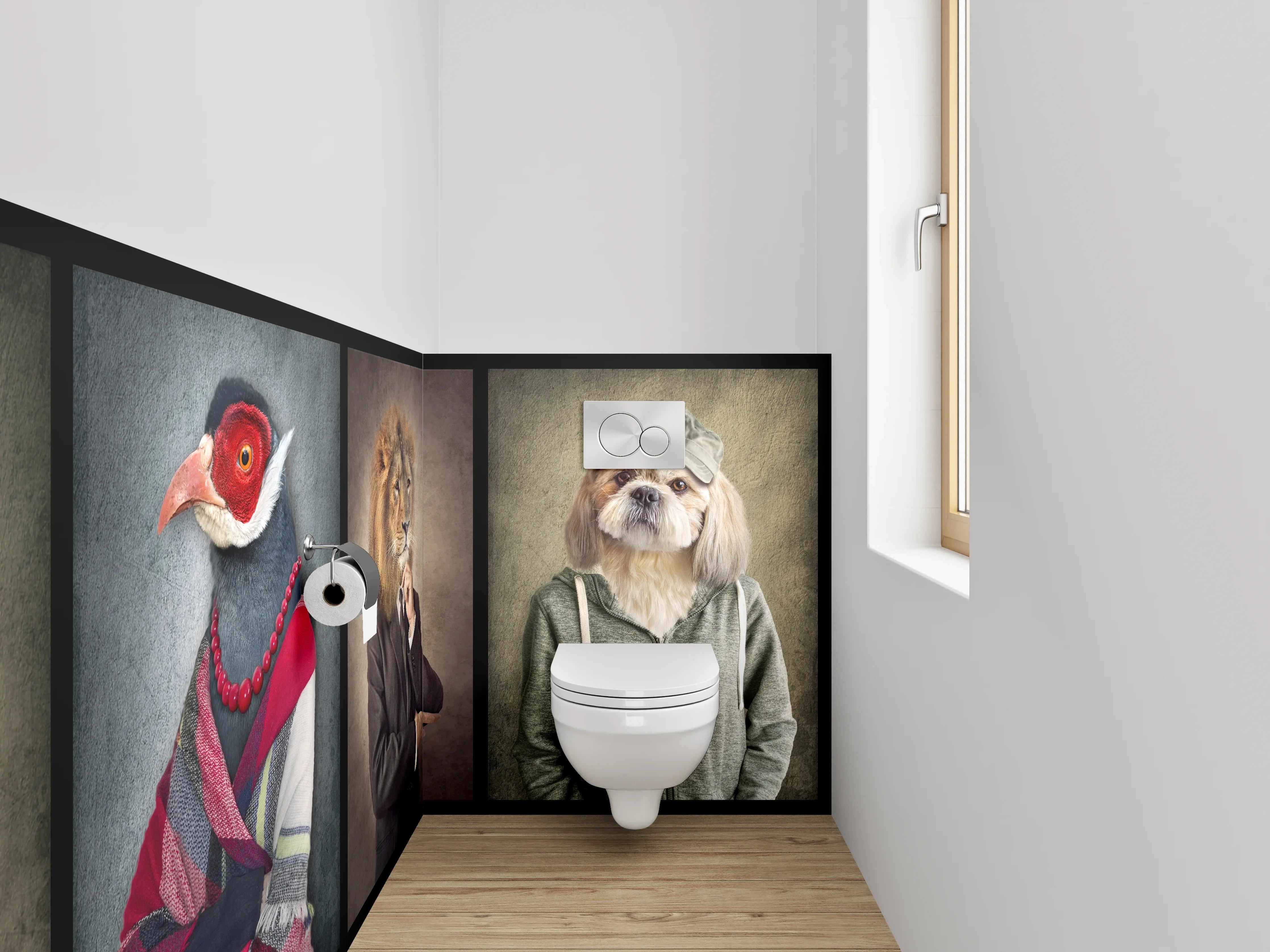 WC-Rückwand - Vogel im Anzug mit Krawatte