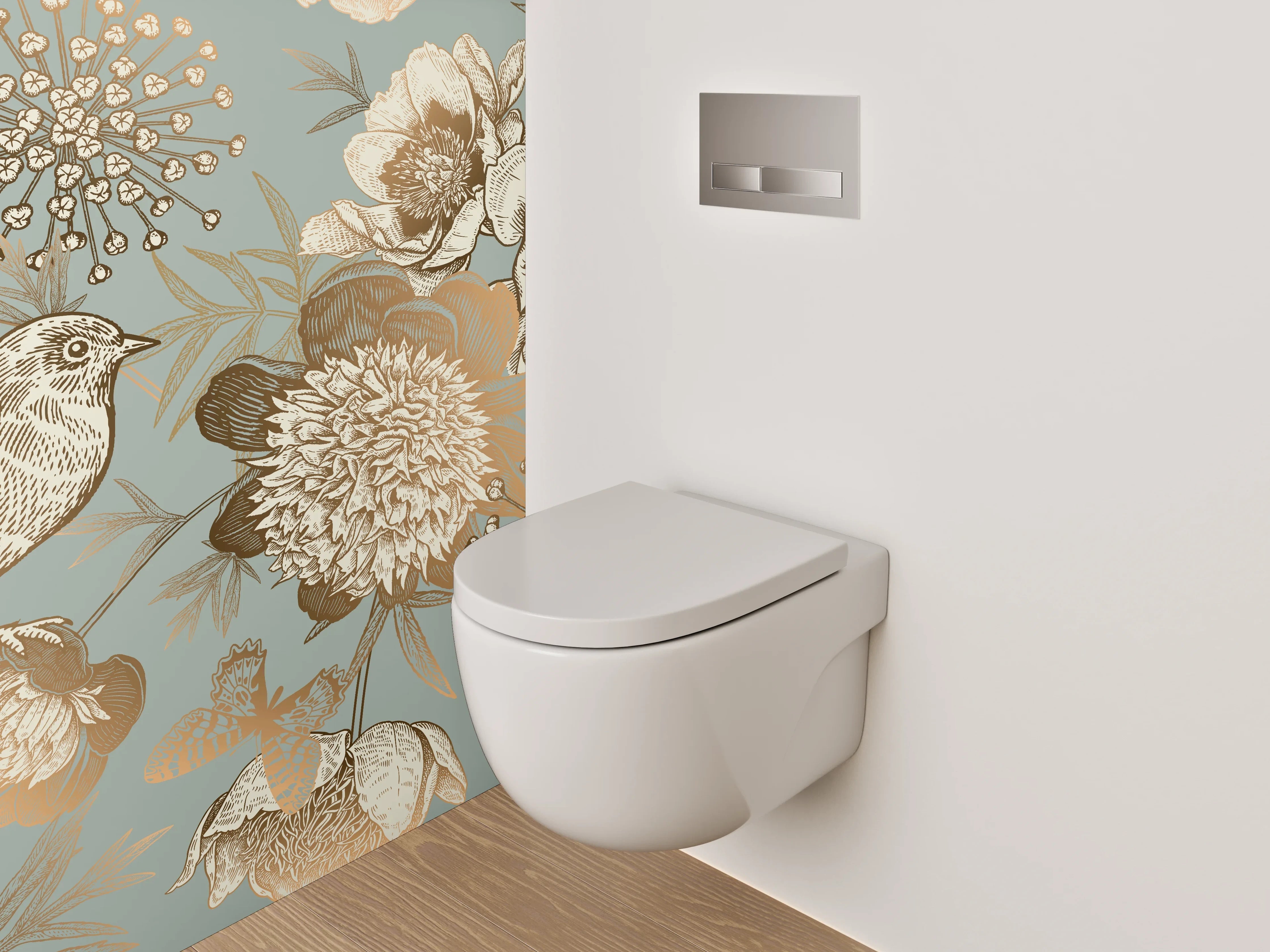 WC-Rückwand - Vogel und Blumen Vintage Illustration