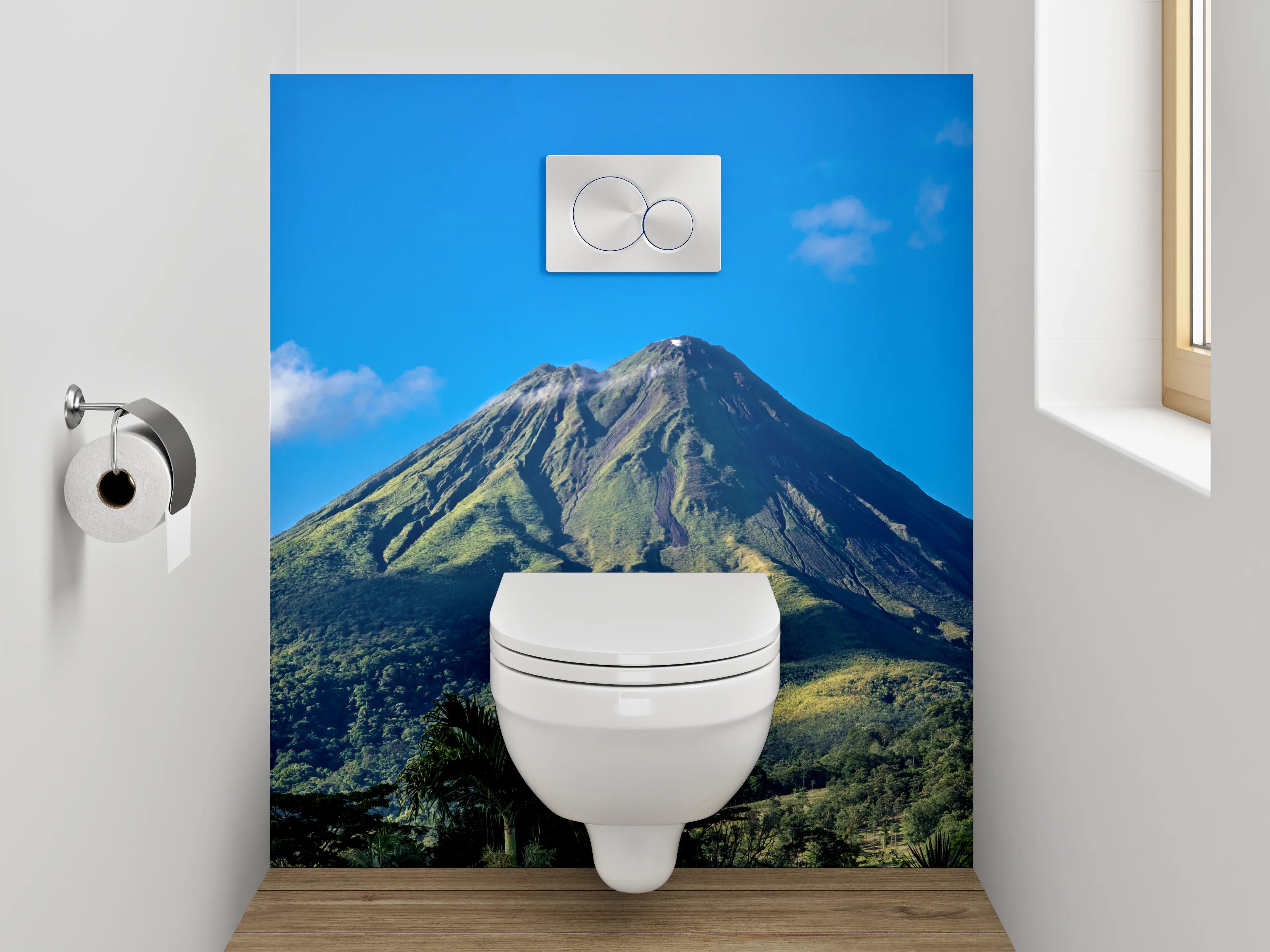 WC-Rückwand - Vulkan vor blauem Himmel