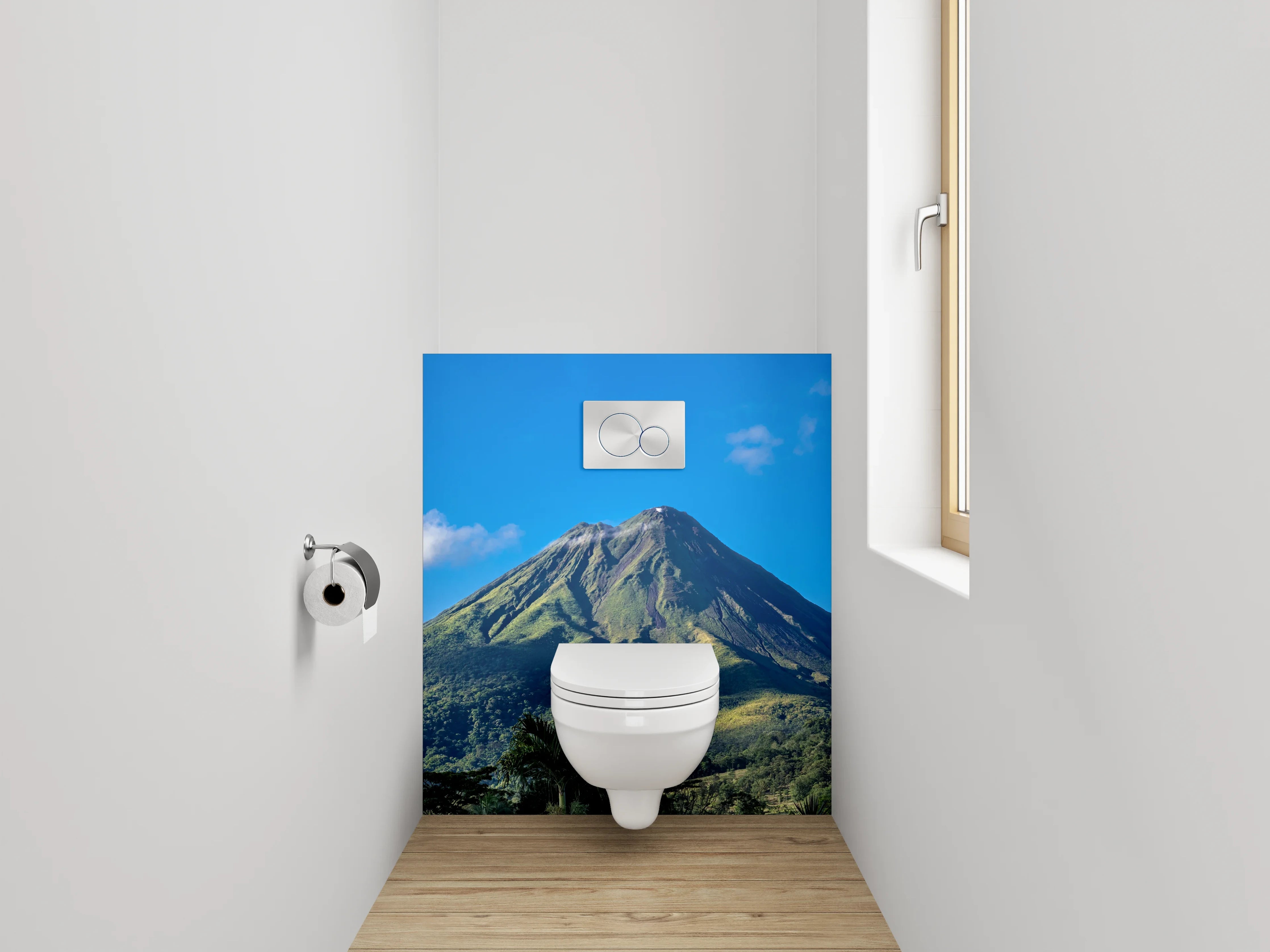 WC-Rückwand - Vulkan vor blauem Himmel