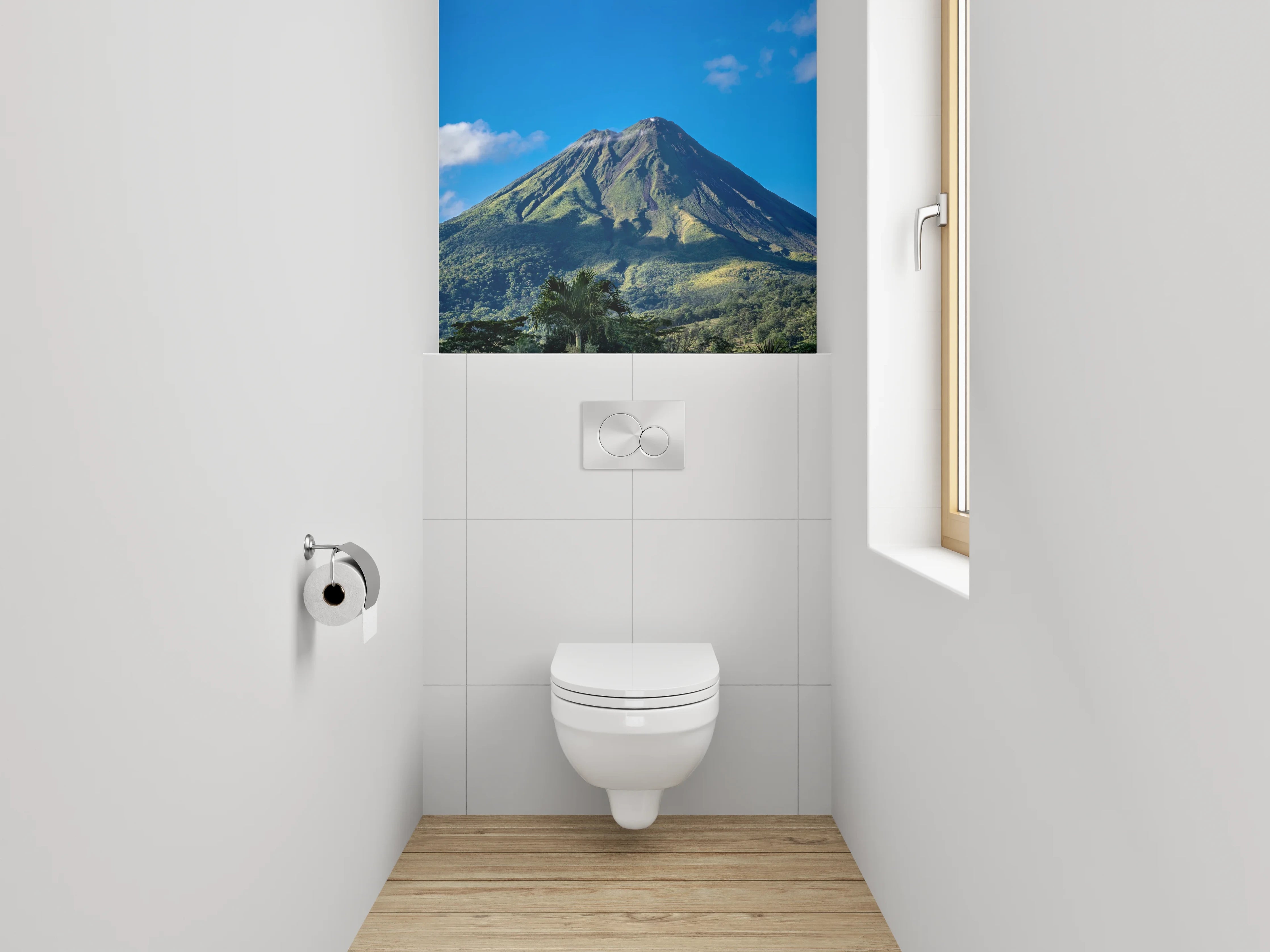 WC-Rückwand - Vulkan vor blauem Himmel