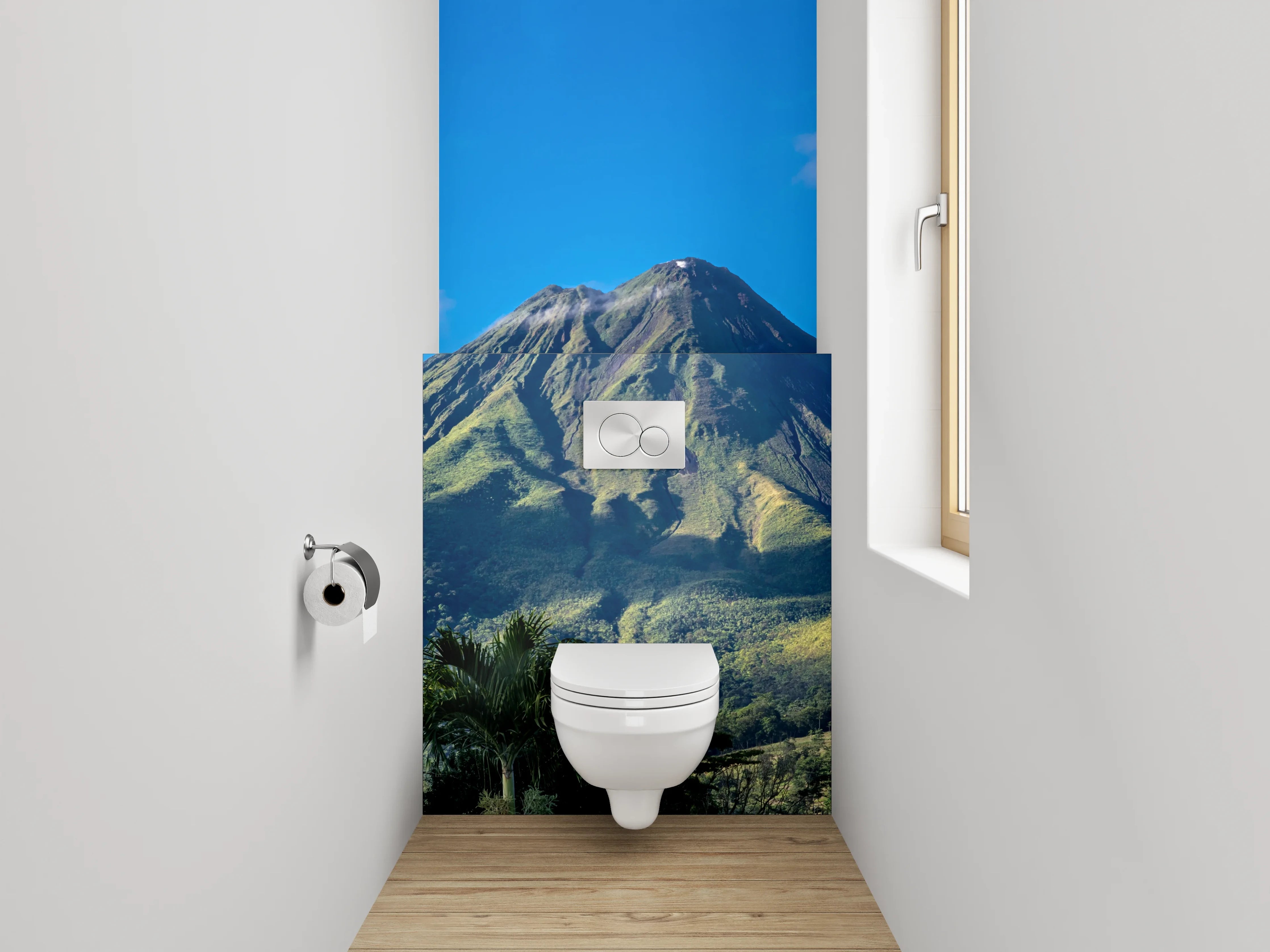 WC-Rückwand - Vulkan vor blauem Himmel