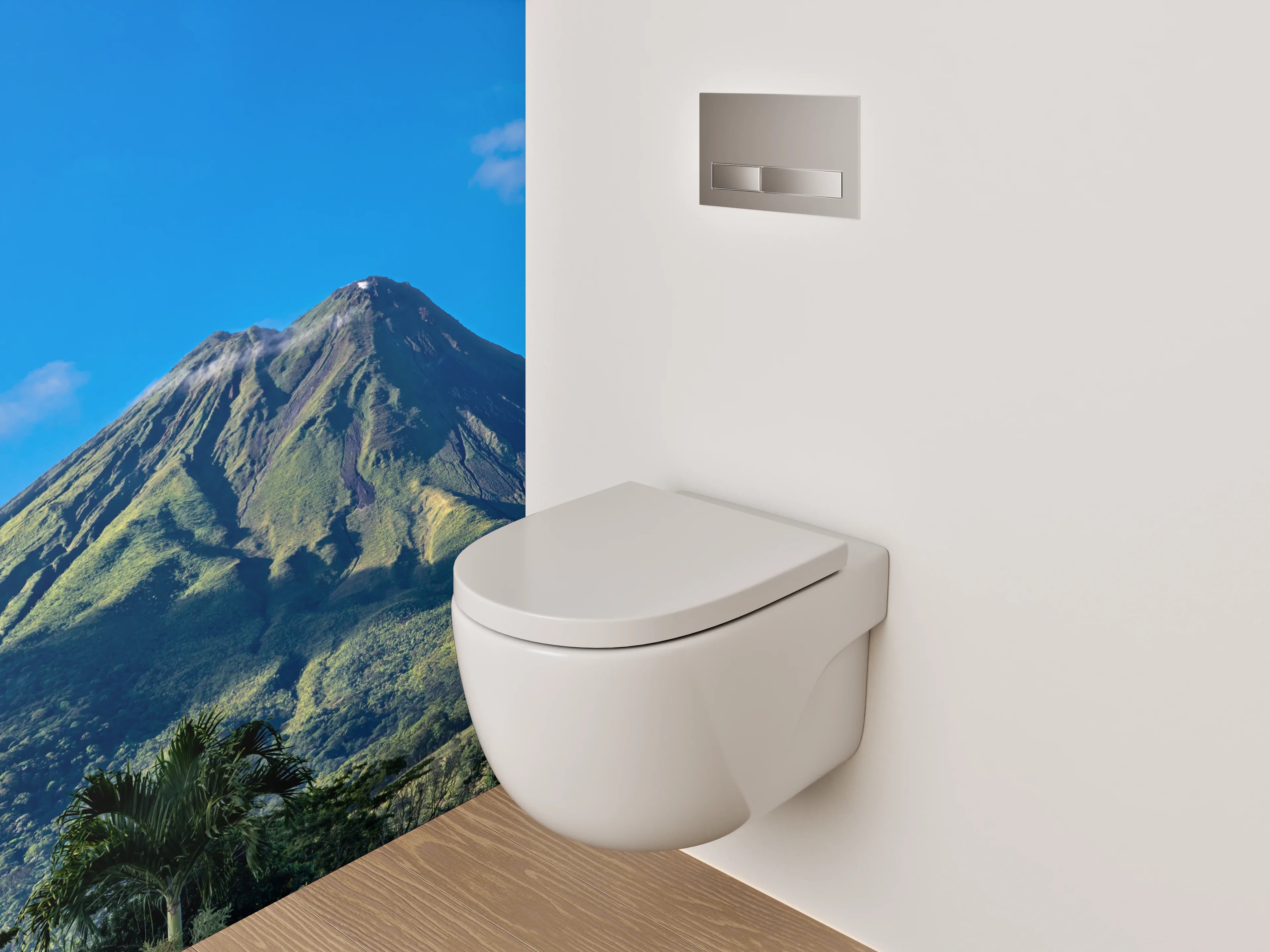 WC-Rückwand - Vulkan vor blauem Himmel