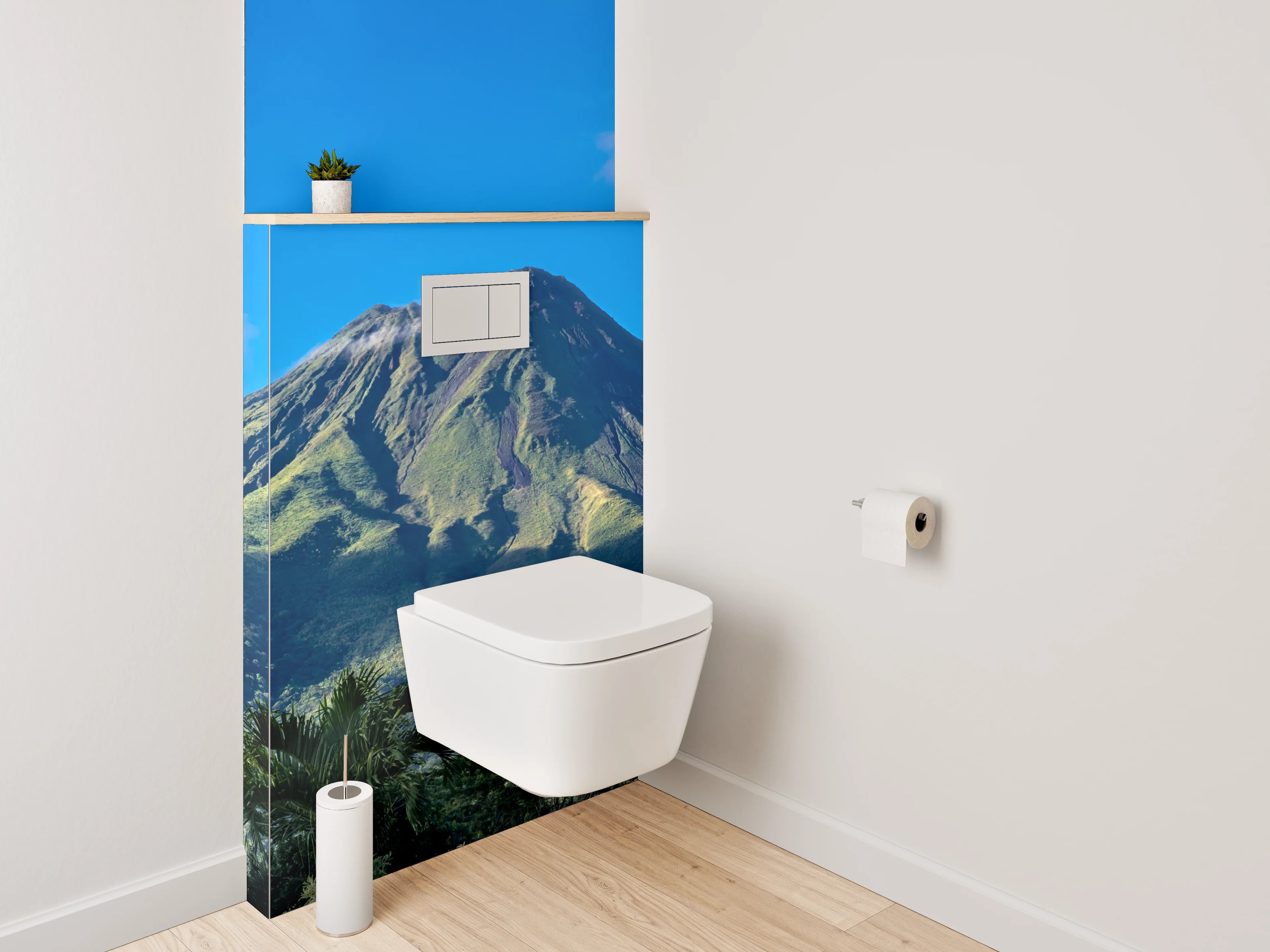WC-Rückwand - Vulkan vor blauem Himmel