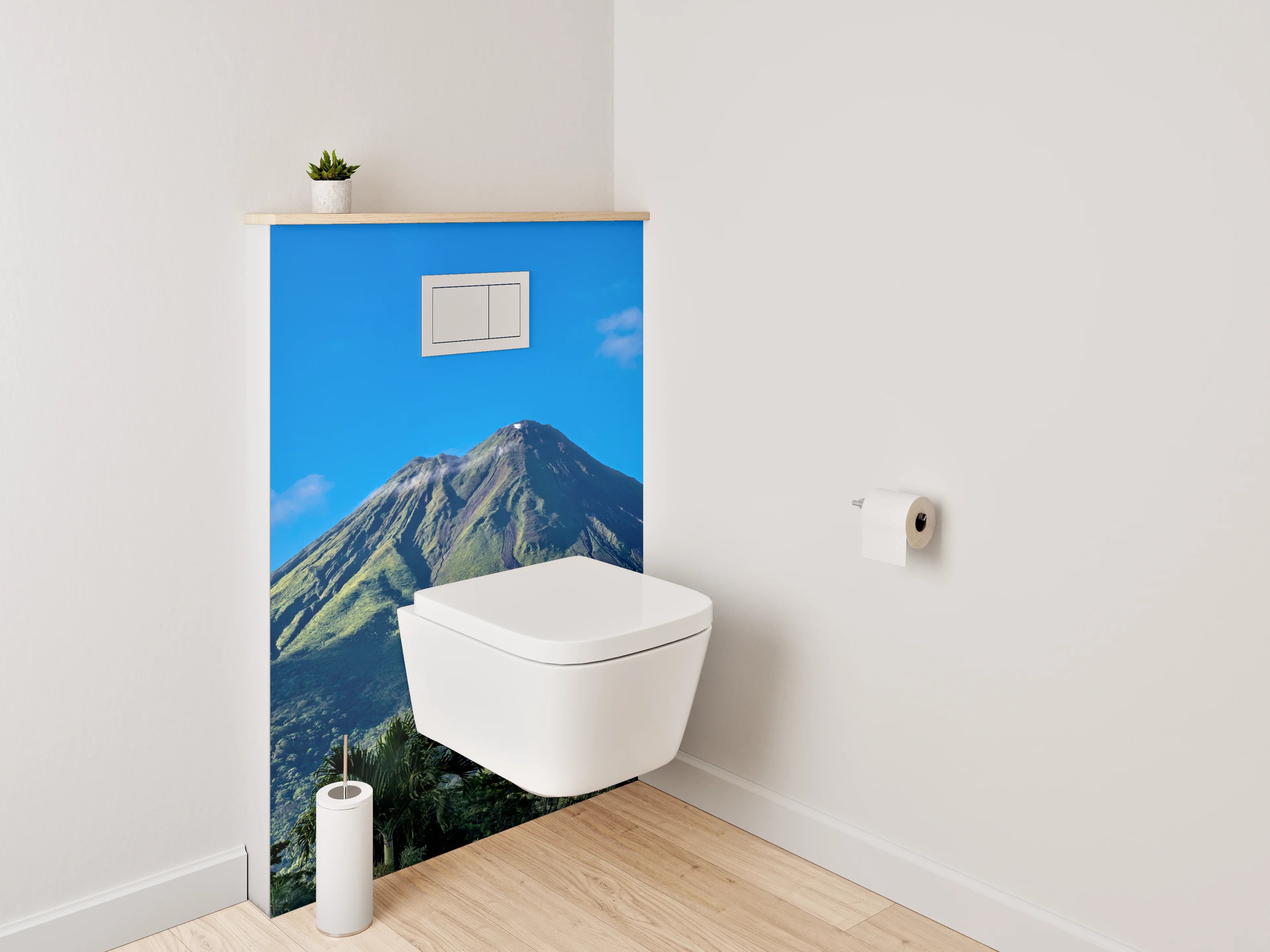 WC-Rückwand - Vulkan vor blauem Himmel