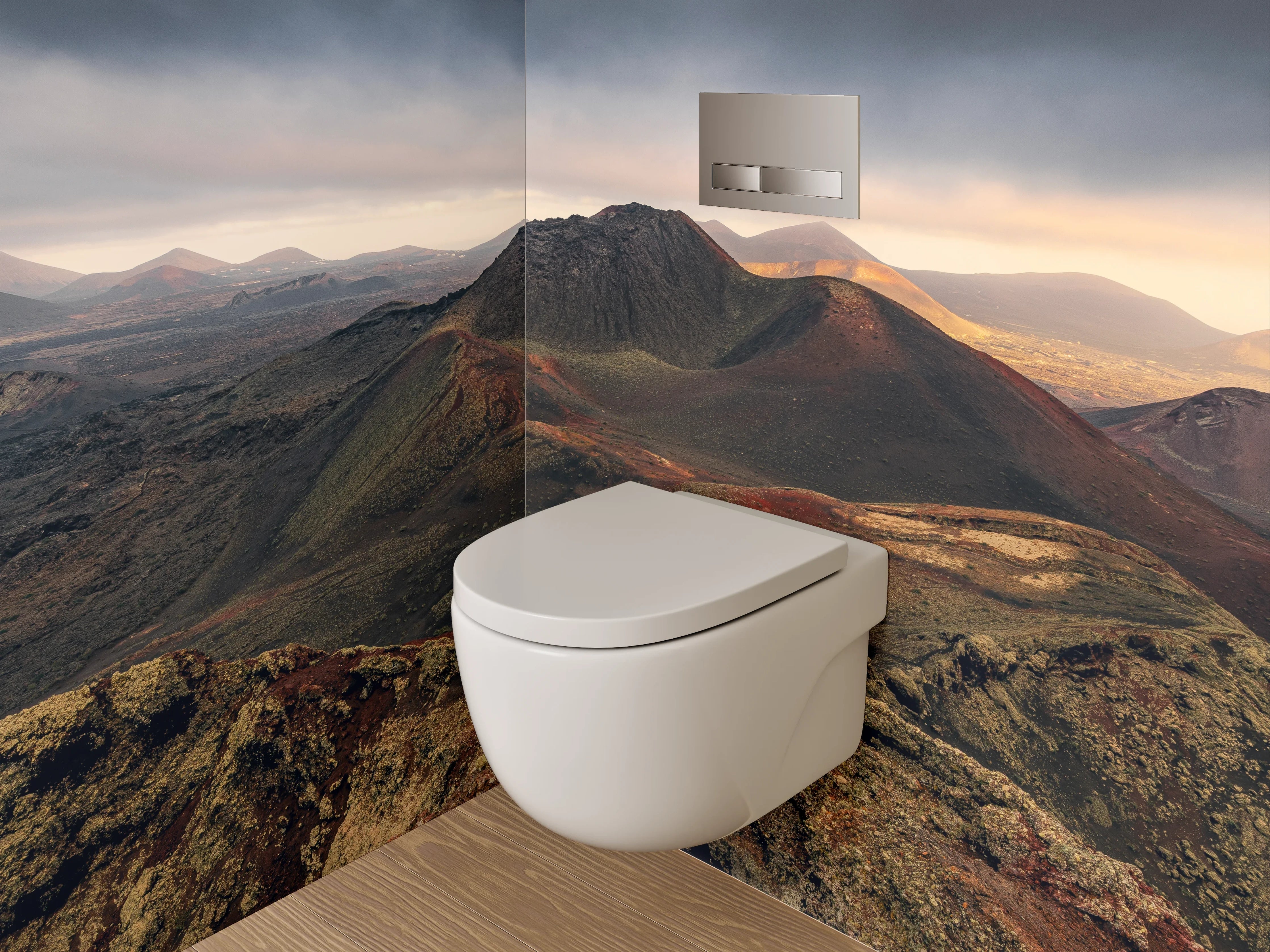 WC-Rückwand - Vulkanische Berglandschaft Sonnenlicht