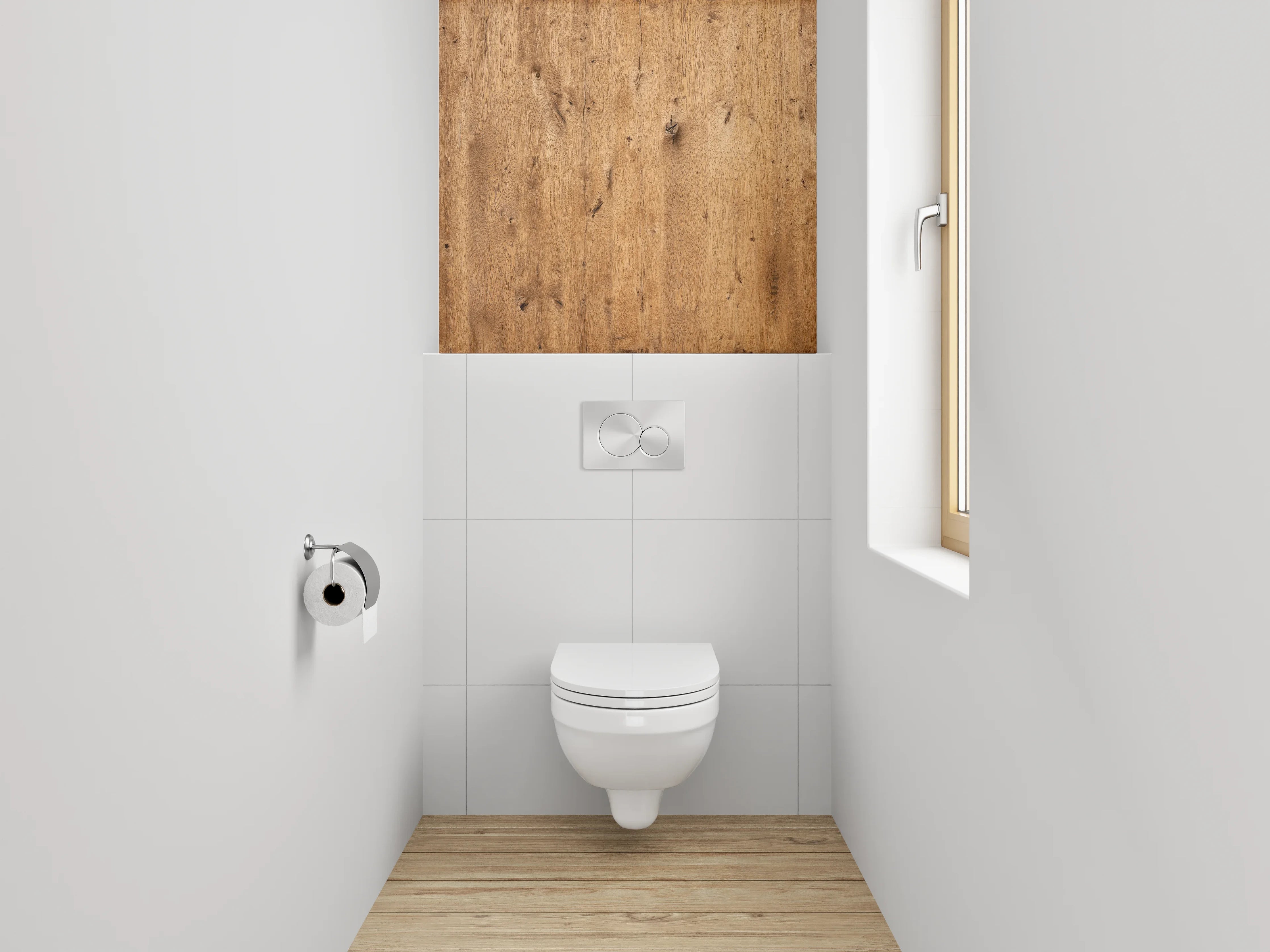 WC-Rückwand - Graue Holzoptik Eleganz