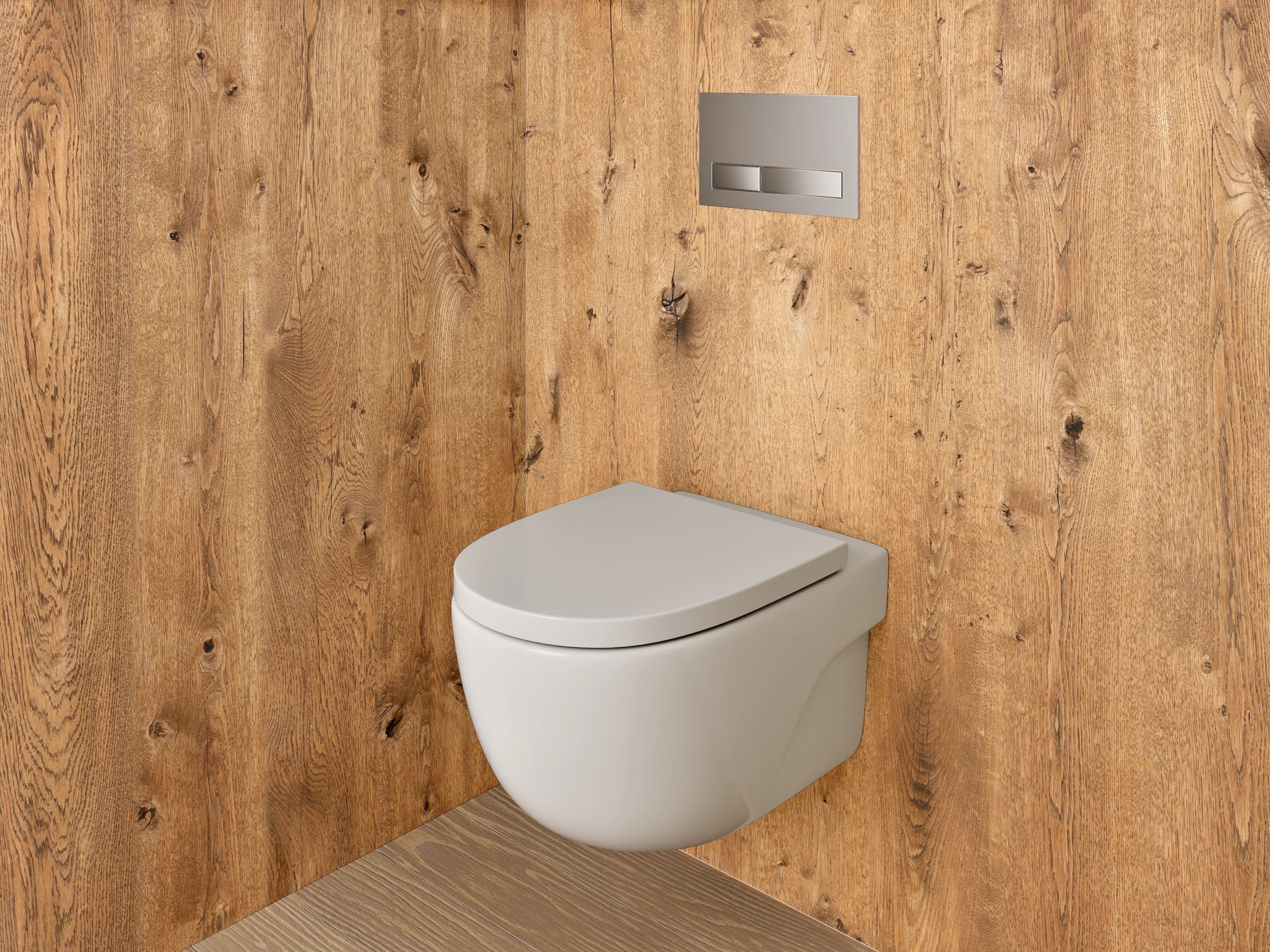 WC-Rückwand - Graue Holzoptik Eleganz