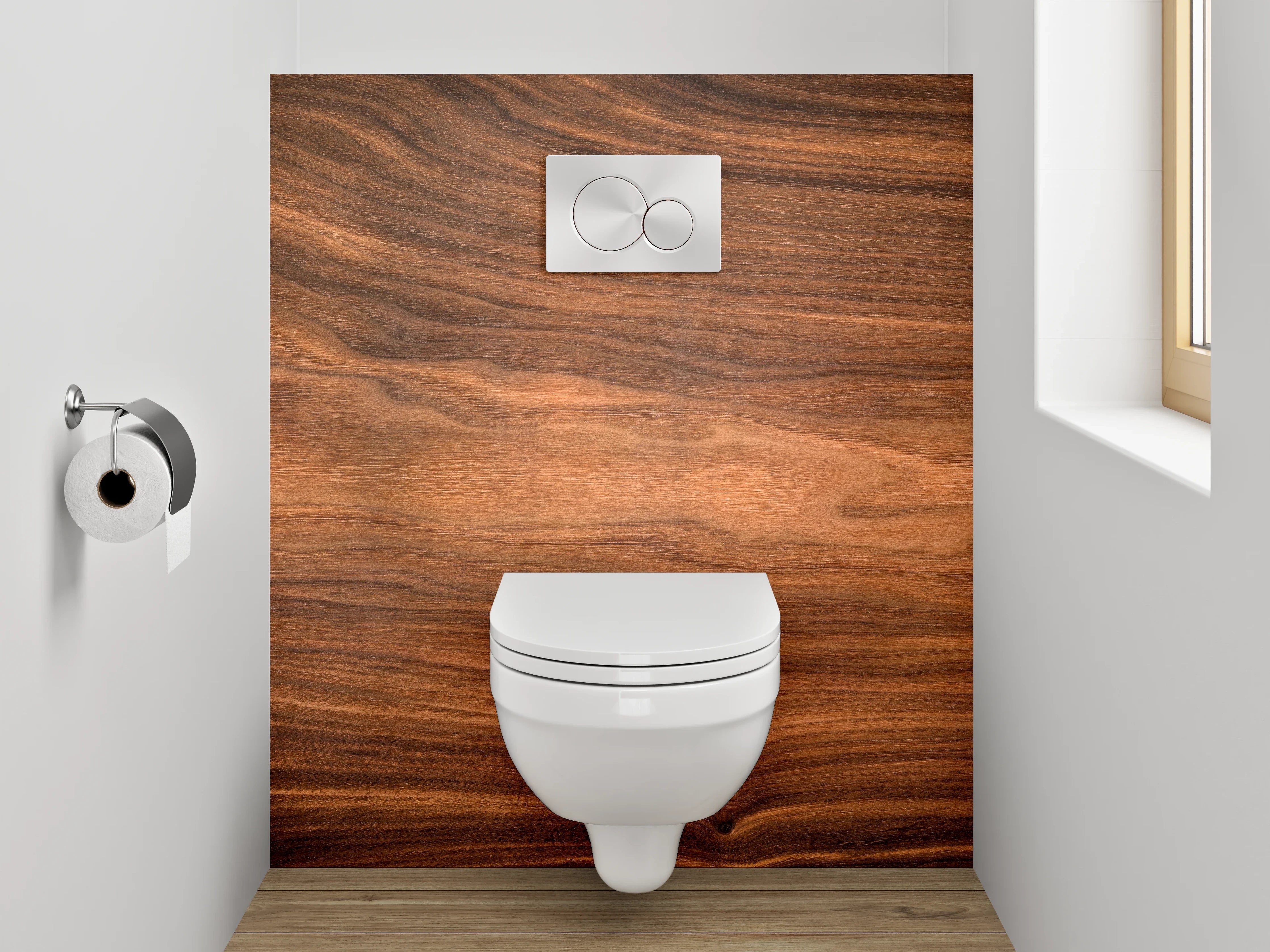 WC-Rückwand - Wärmeholz mit eleganten Maserungen