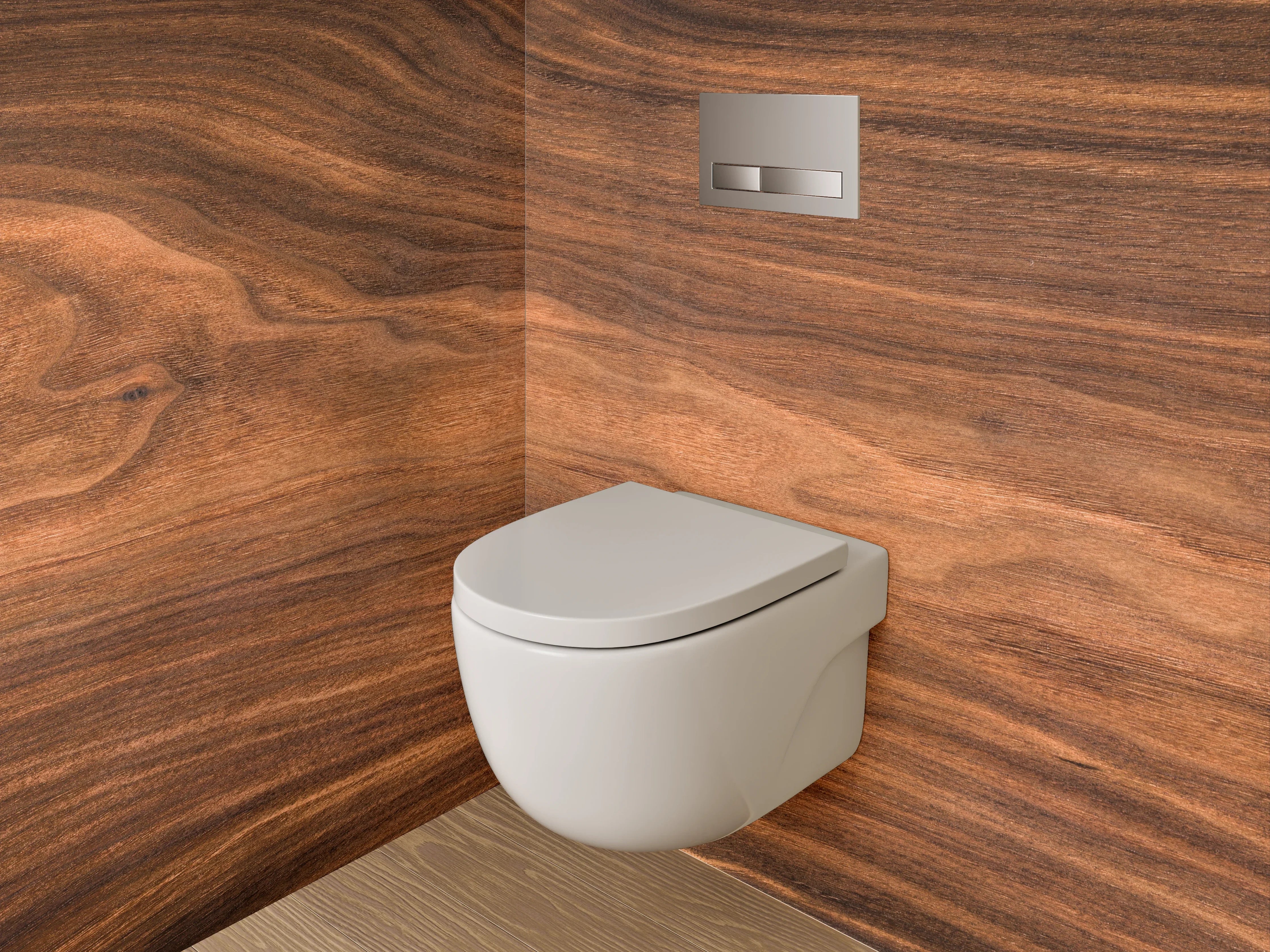 WC-Rückwand - Wärmeholz mit eleganten Maserungen