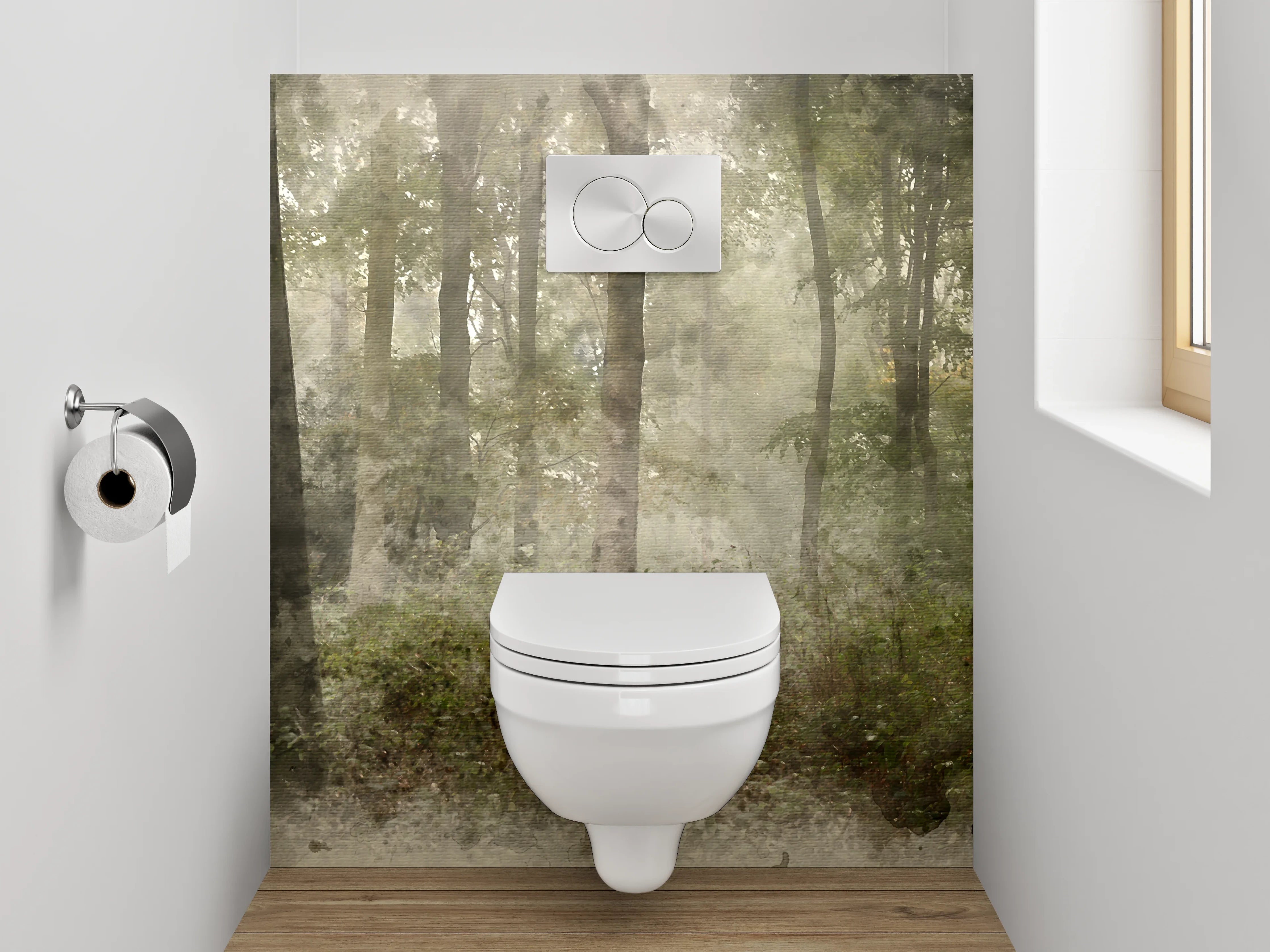 WC-Rückwand - Wald Panorama Aquarell Wandbild