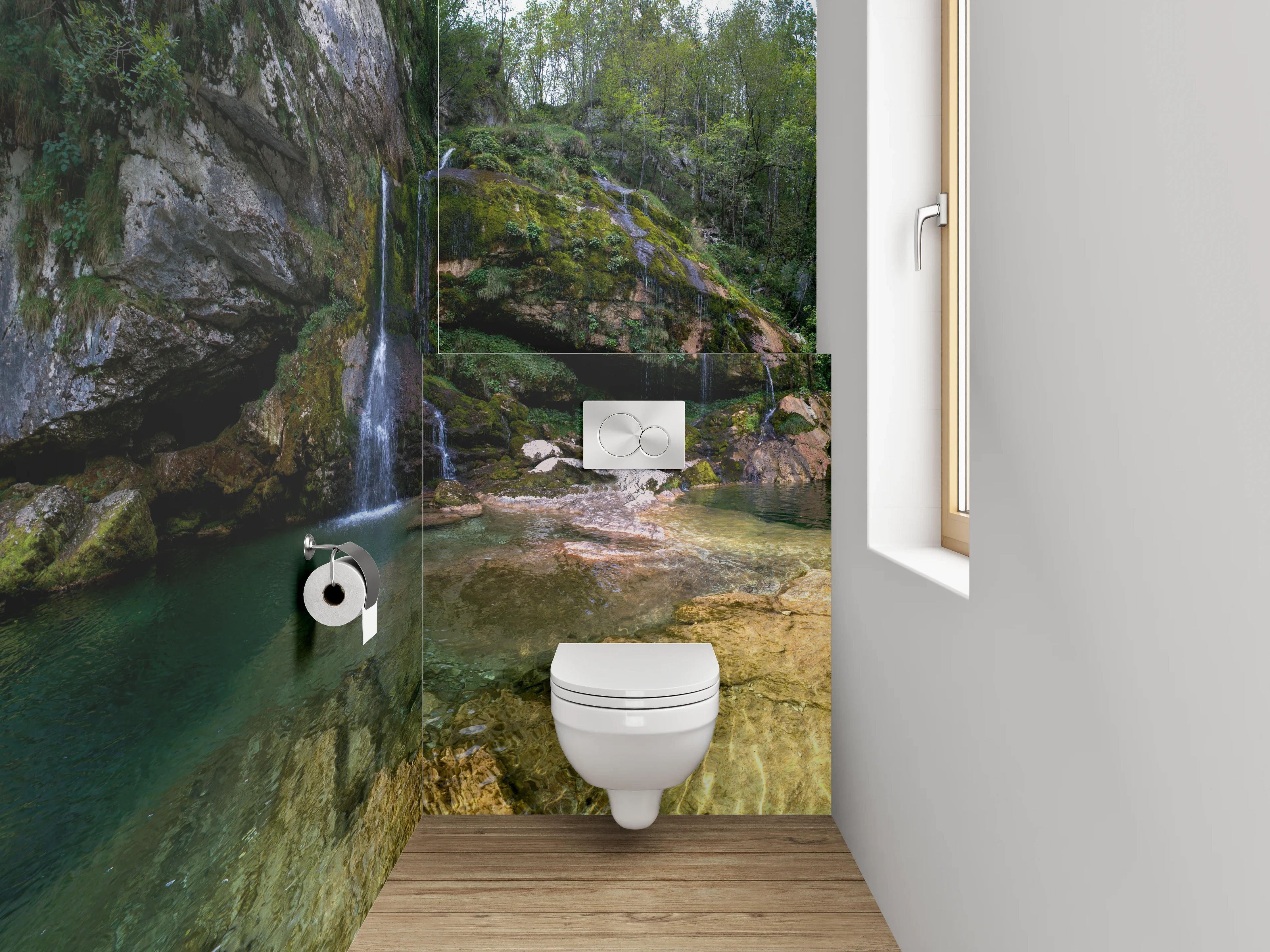 WC-Rückwand - Wald Wasserfall Panorama Fototapete