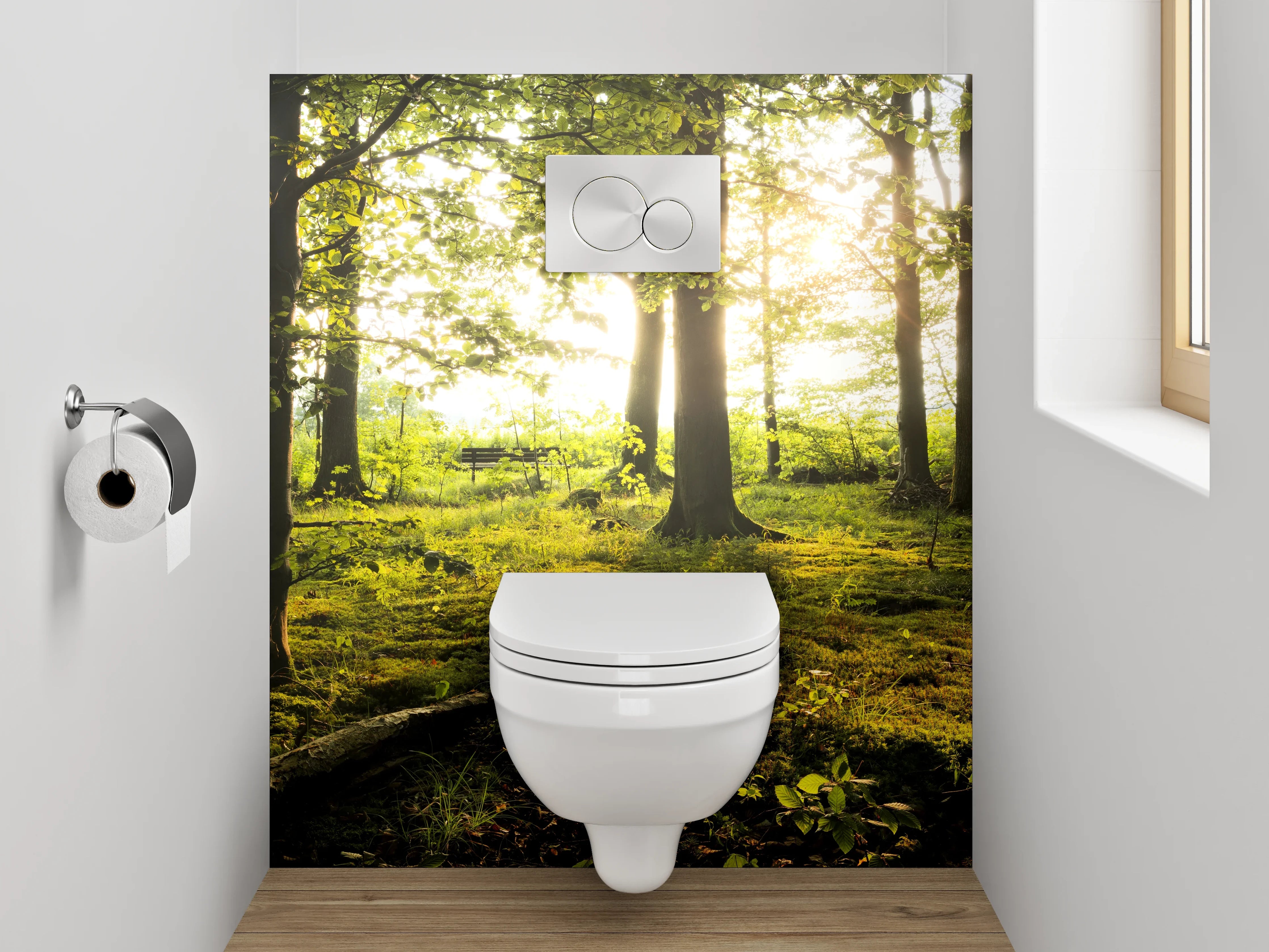 WC-Rückwand - Wald im Sonnenlicht – Naturmotiv