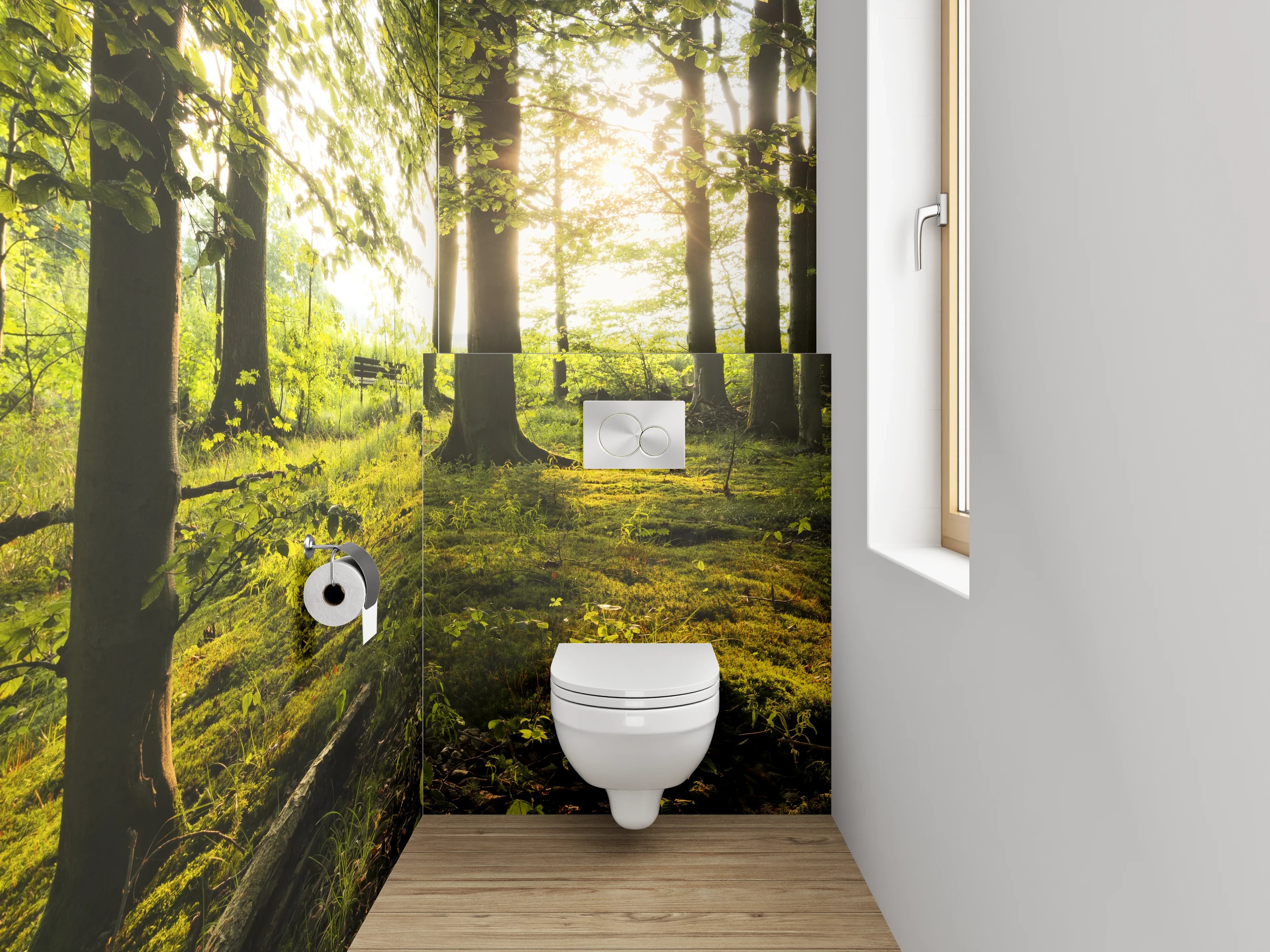 WC-Rückwand - Wald im Sonnenlicht – Naturmotiv