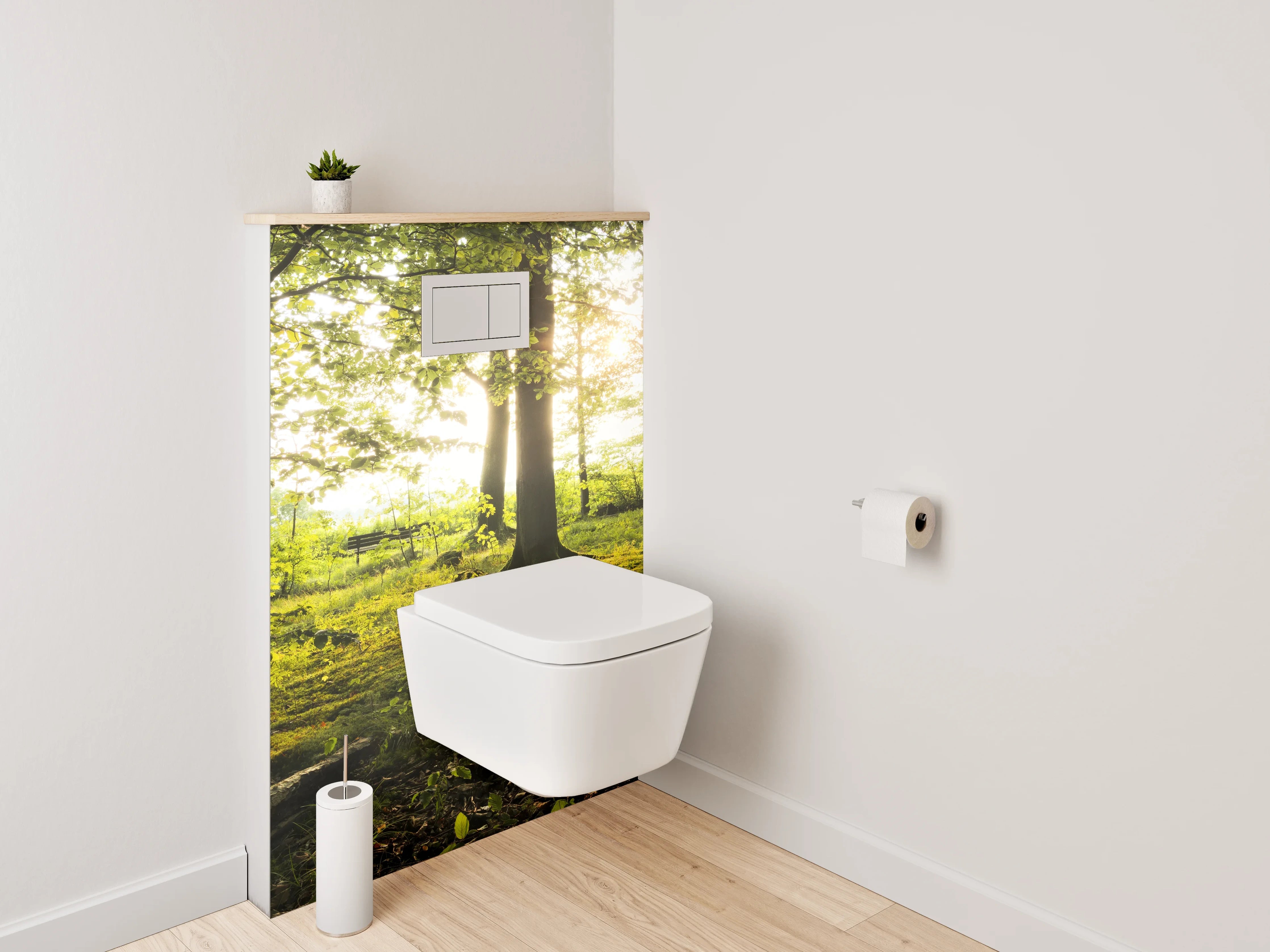 WC-Rückwand - Wald im Sonnenlicht – Naturmotiv