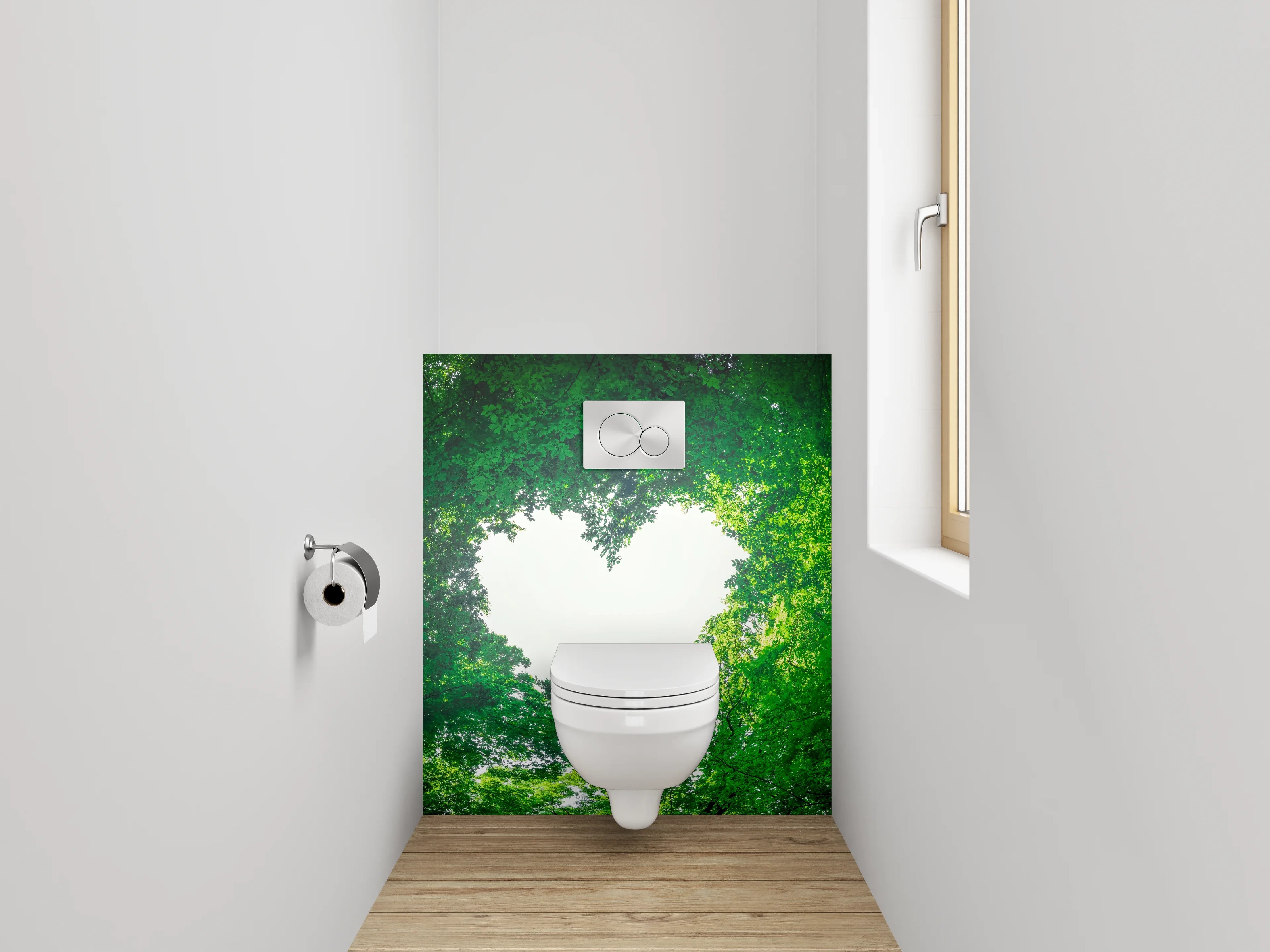 WC-Rückwand - Waldherz Naturbild – Frische grüne Liebe