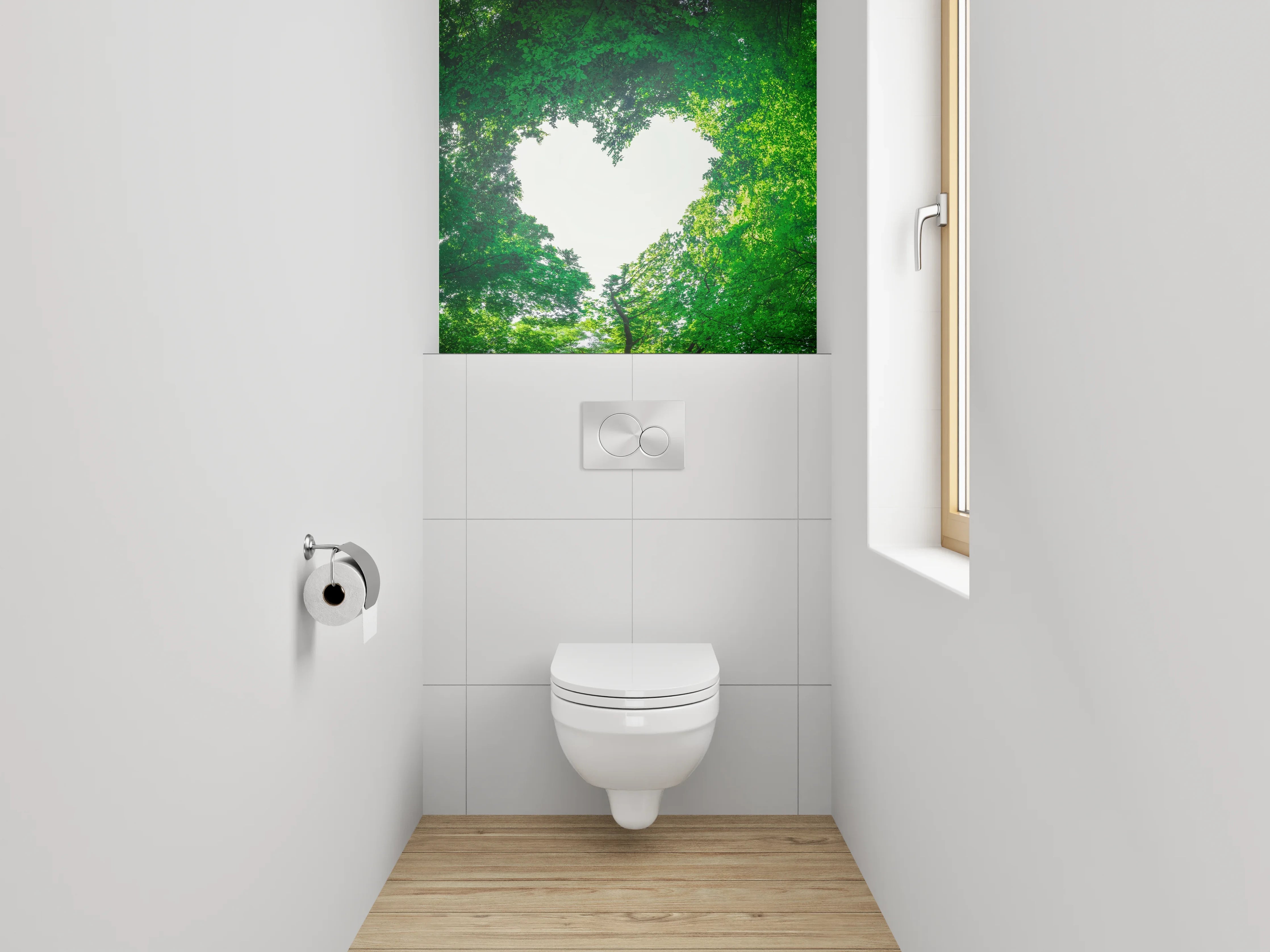 WC-Rückwand - Waldherz Naturbild – Frische grüne Liebe