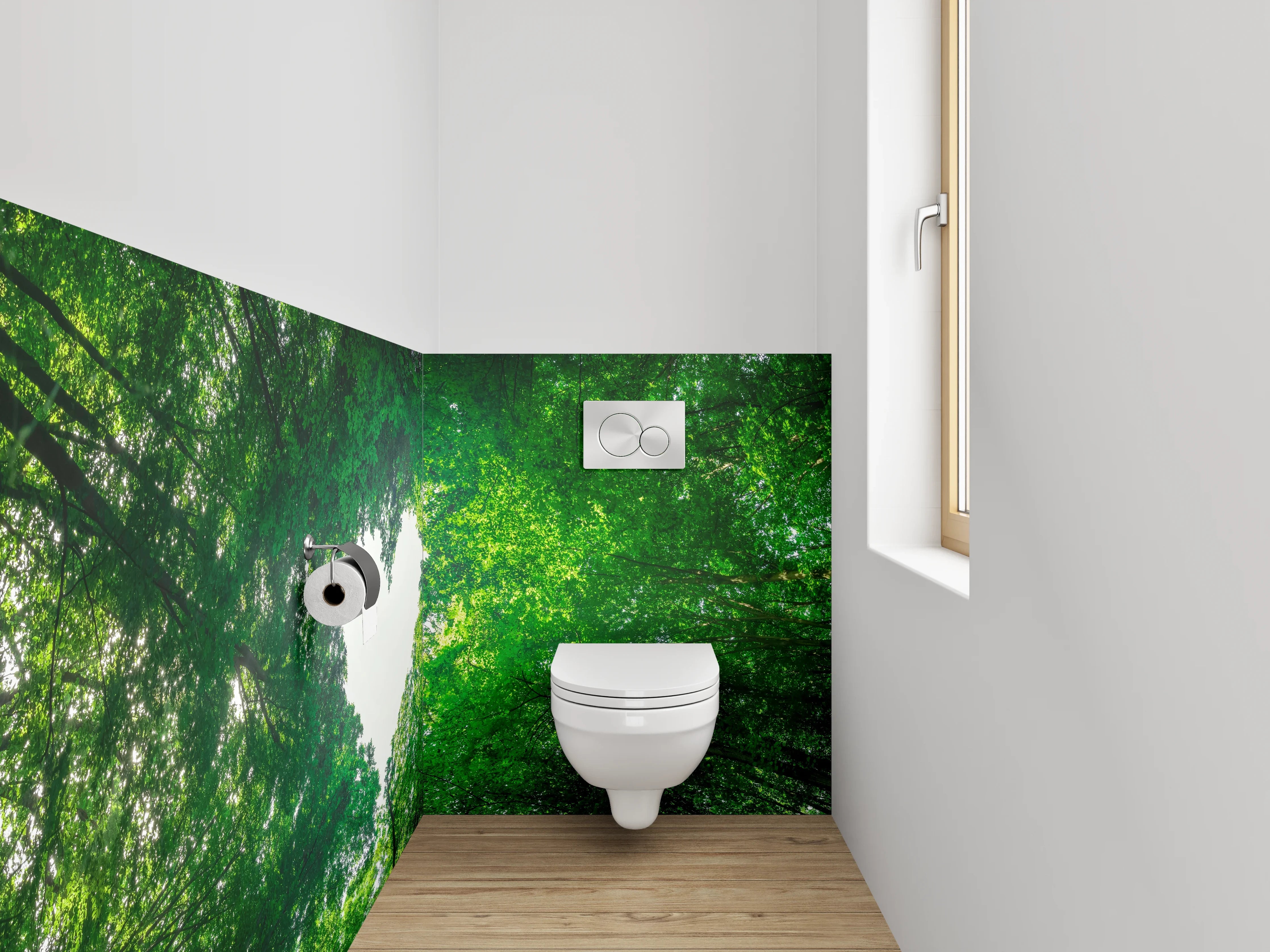 WC-Rückwand - Waldherz Naturbild – Frische grüne Liebe