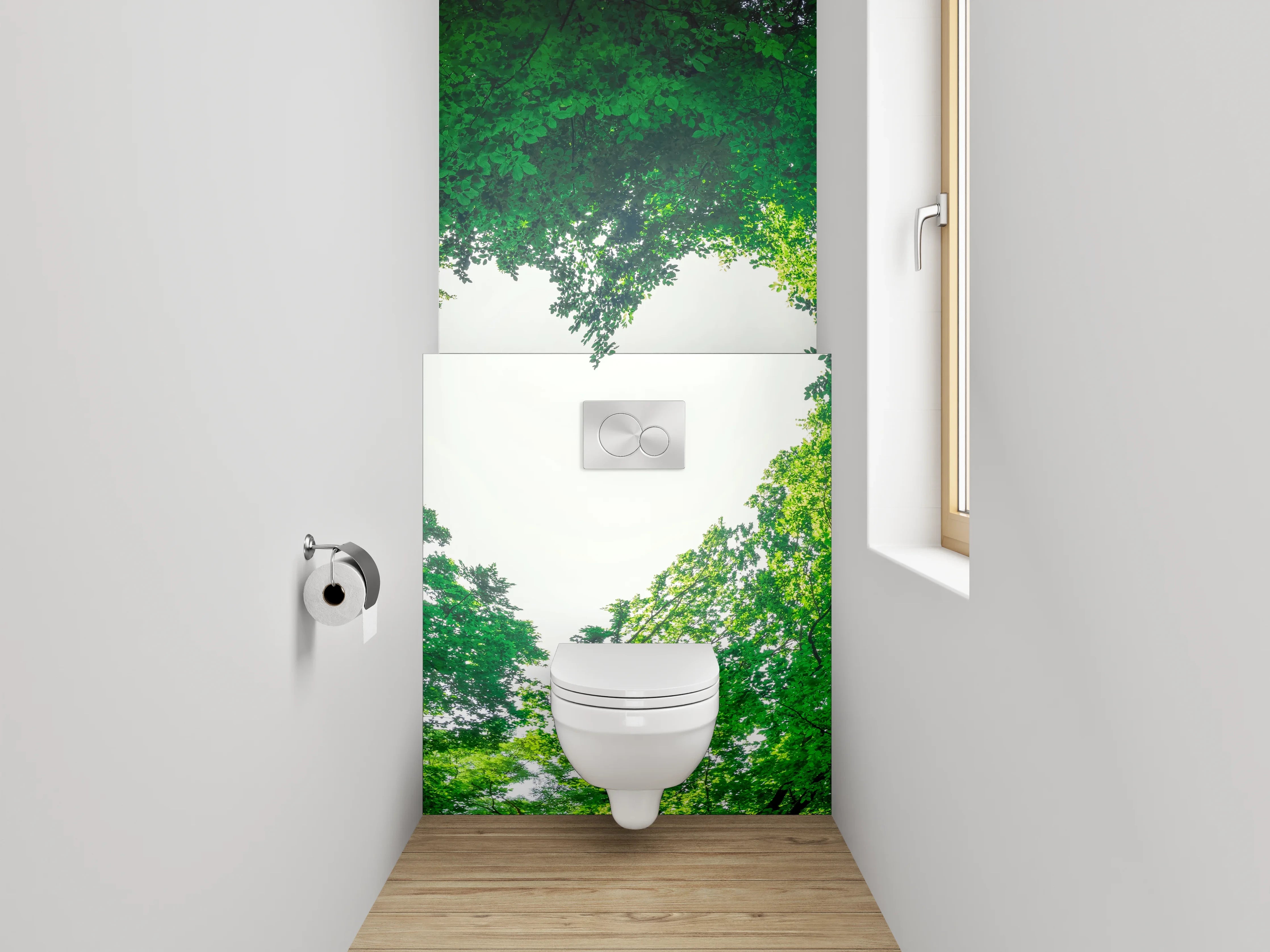 WC-Rückwand - Waldherz Naturbild – Frische grüne Liebe