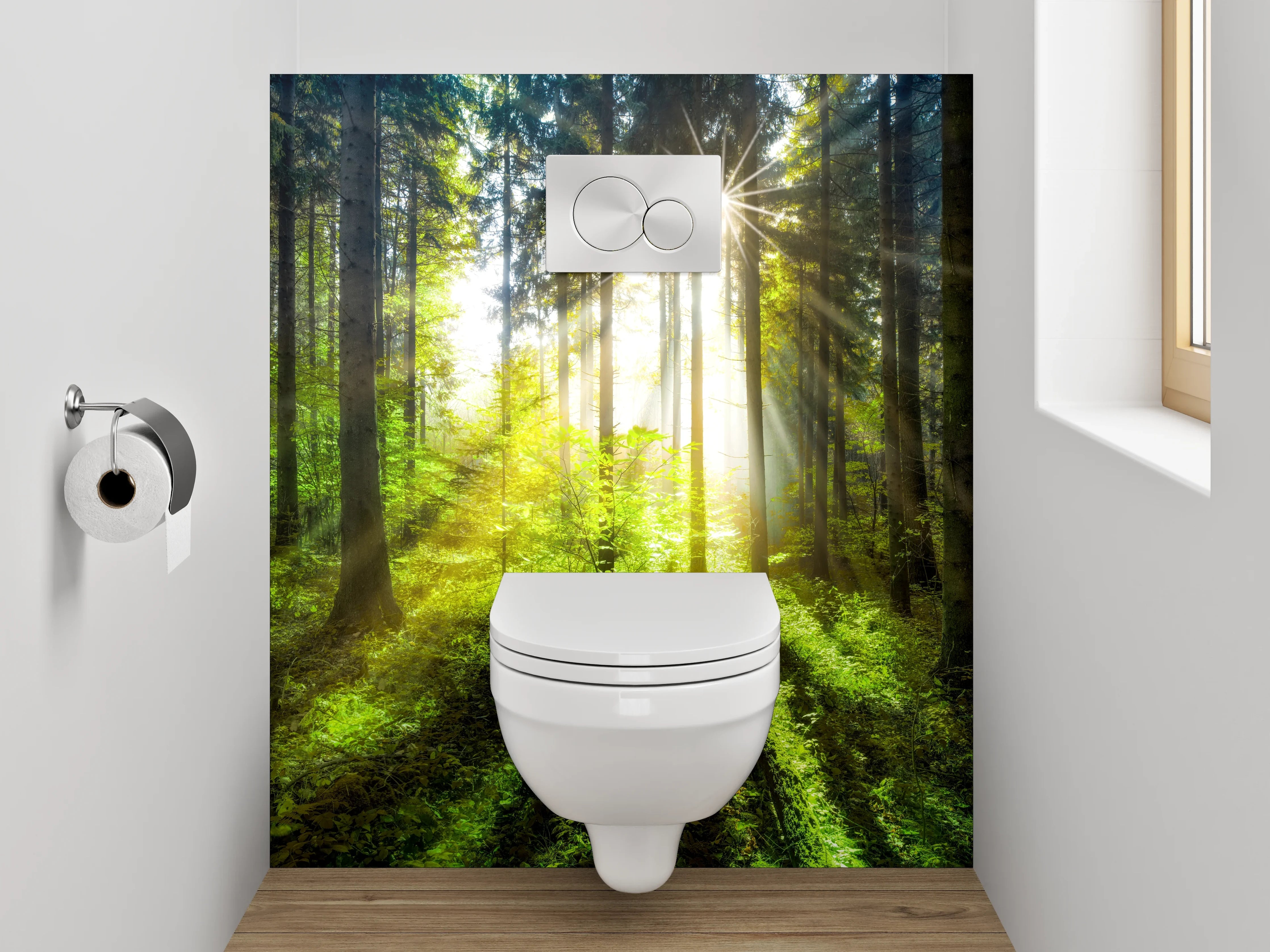WC-Rückwand - Waldlichtung Sonnenstrahlen Naturmotiv