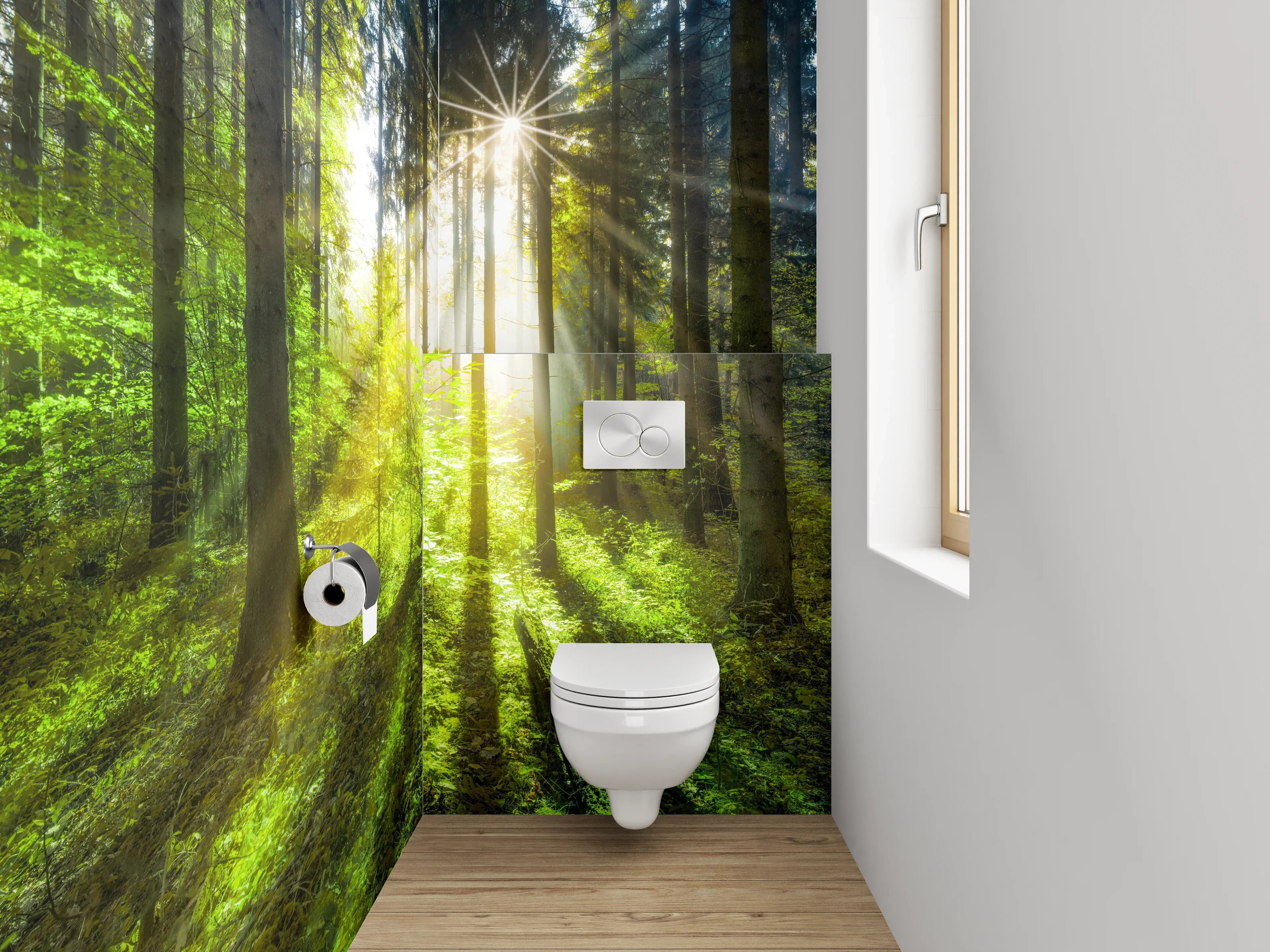 WC-Rückwand - Waldlichtung Sonnenstrahlen Naturmotiv