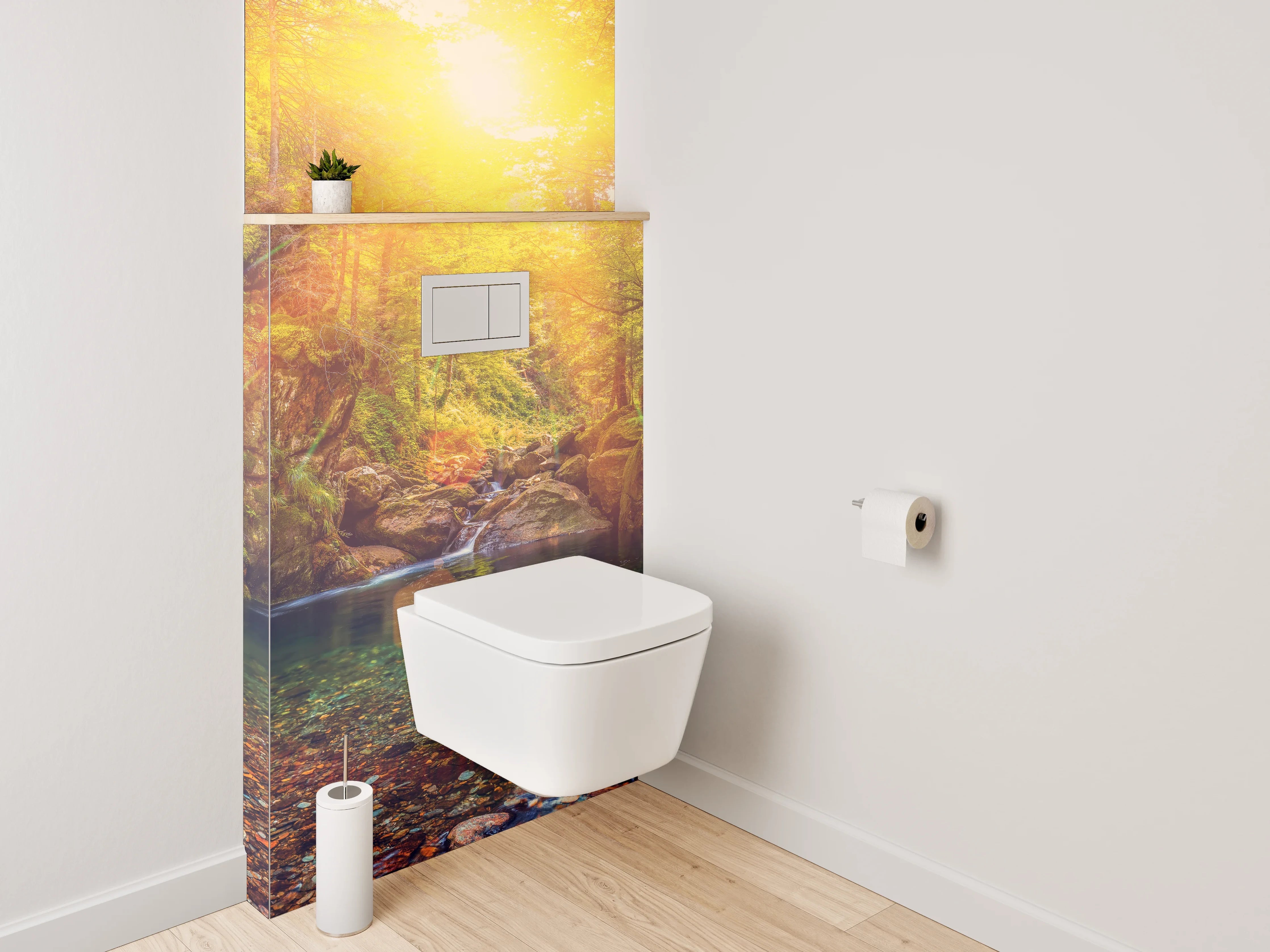 WC-Rückwand - Waldsee im Sonnenlicht