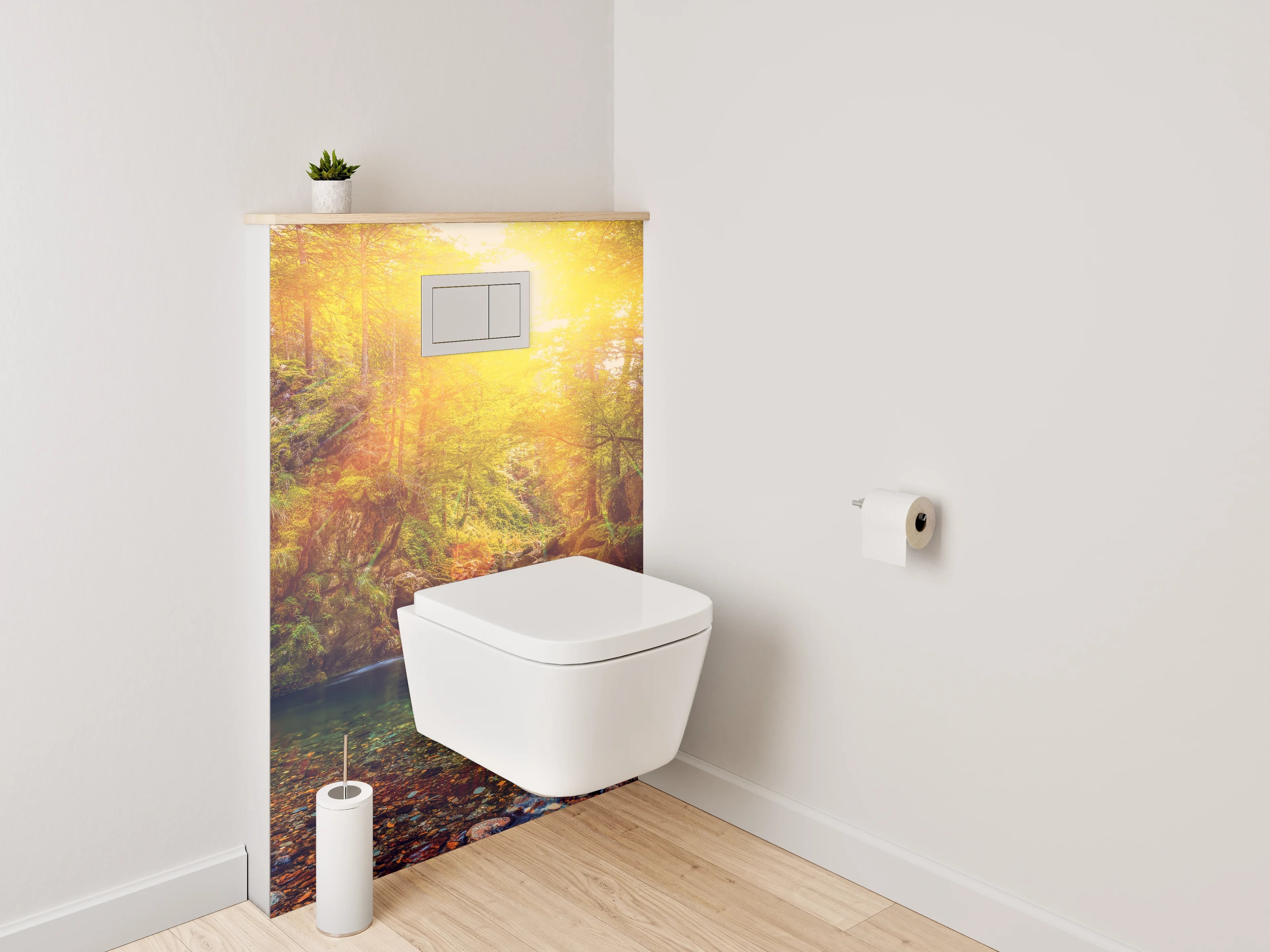 WC-Rückwand - Waldsee im Sonnenlicht