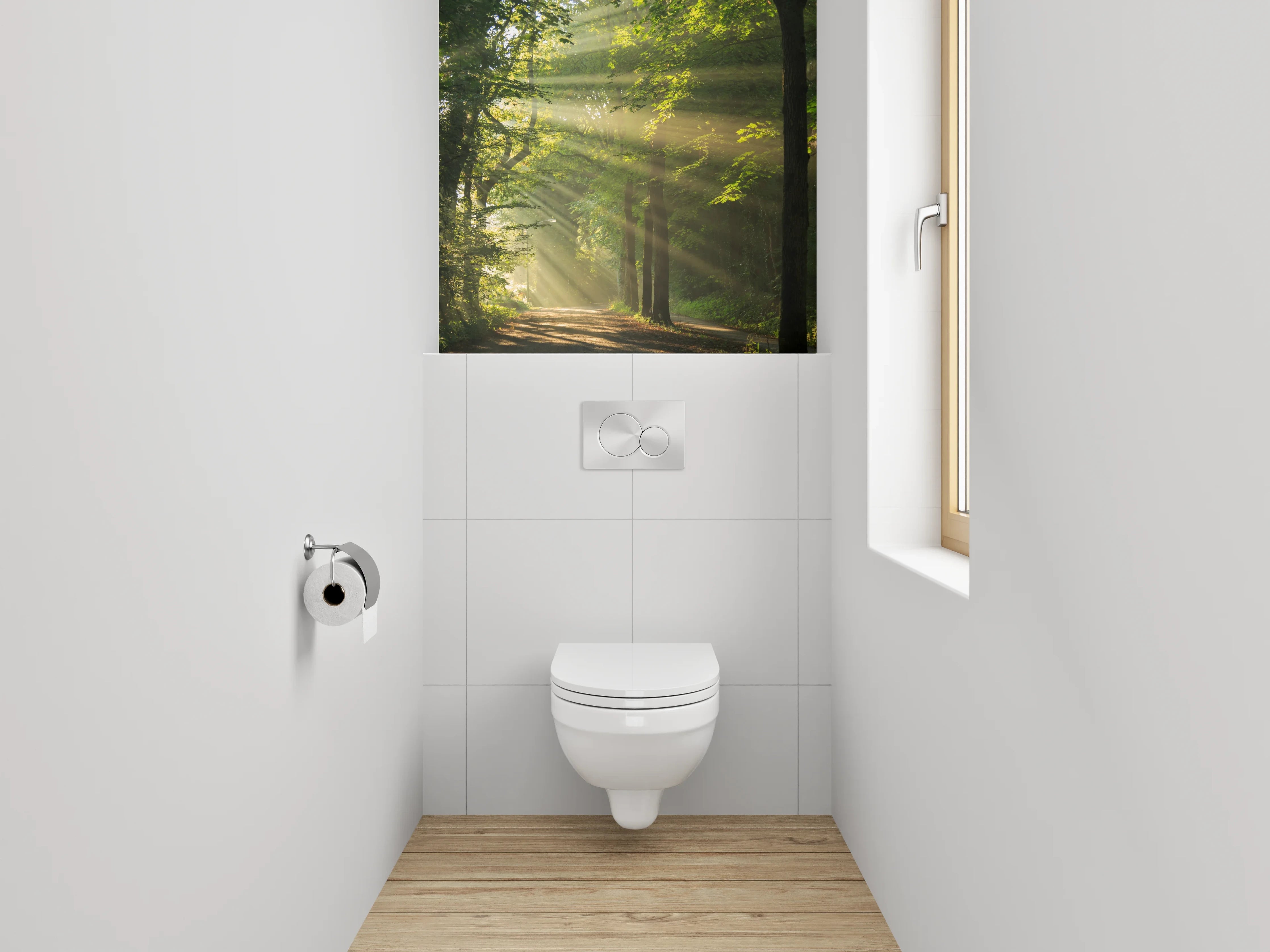 WC-Rückwand - Waldspaziergang am Morgen – Sonnenstrahlen