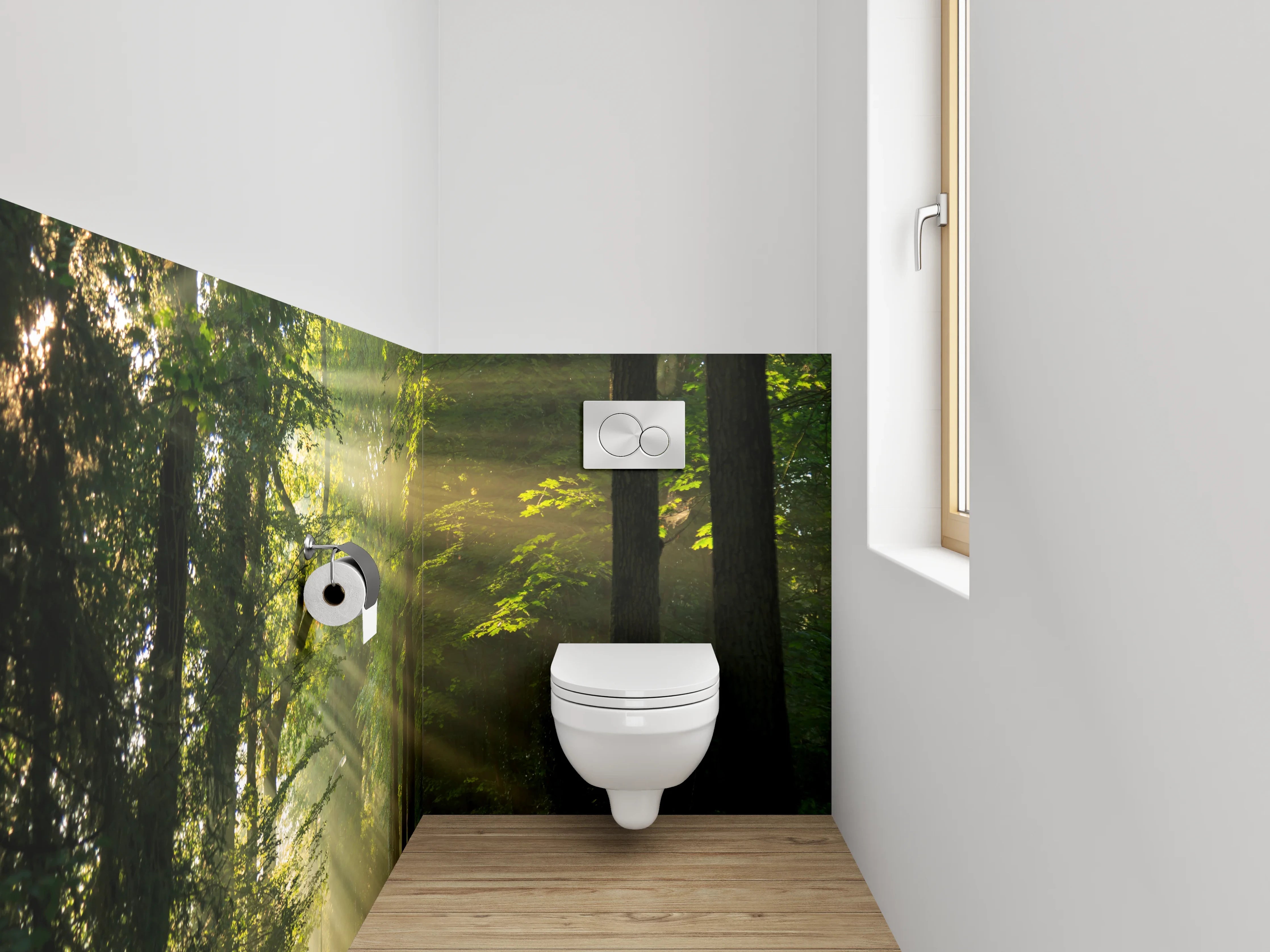 WC-Rückwand - Waldspaziergang am Morgen – Sonnenstrahlen