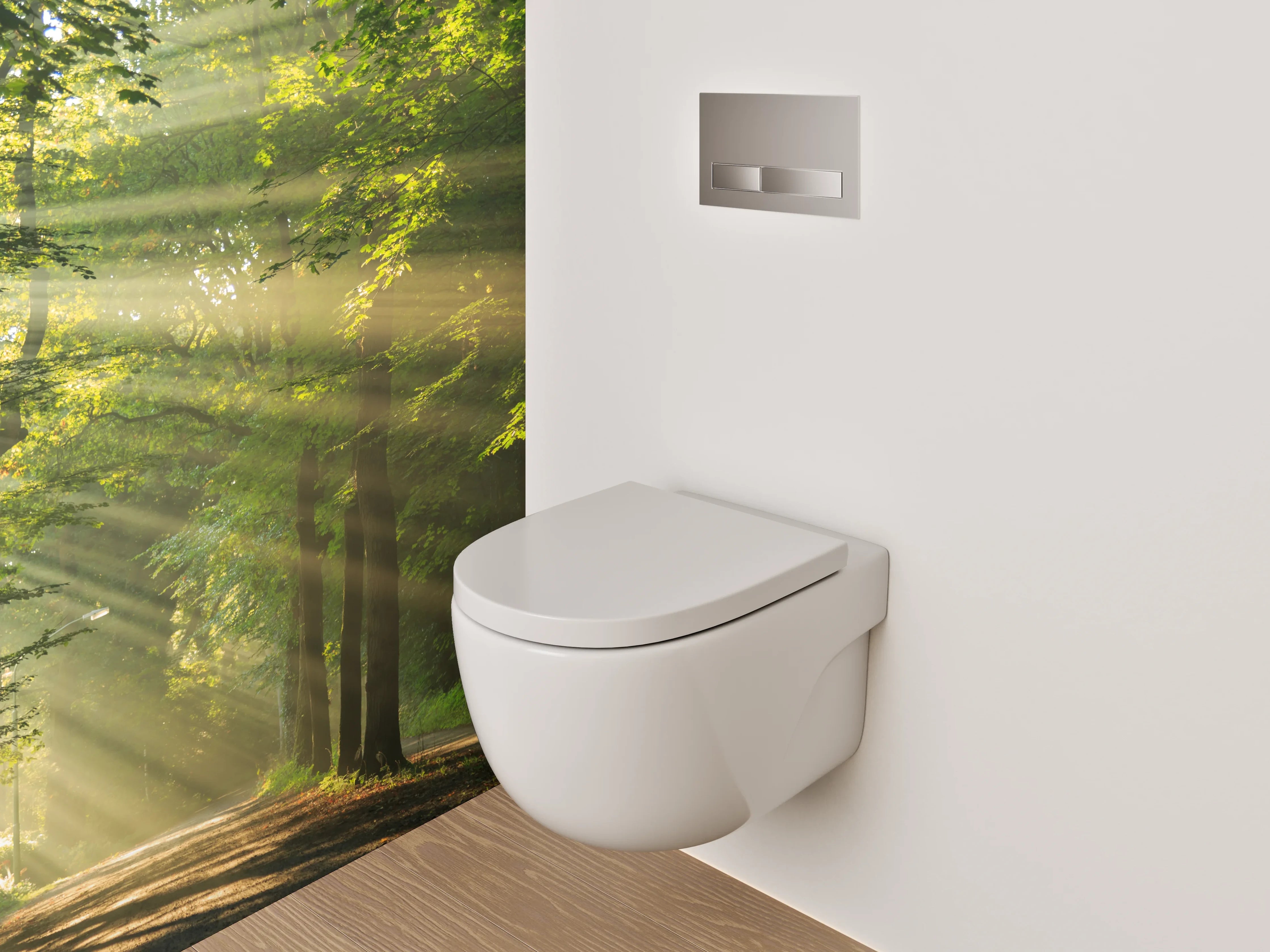 WC-Rückwand - Waldspaziergang am Morgen – Sonnenstrahlen