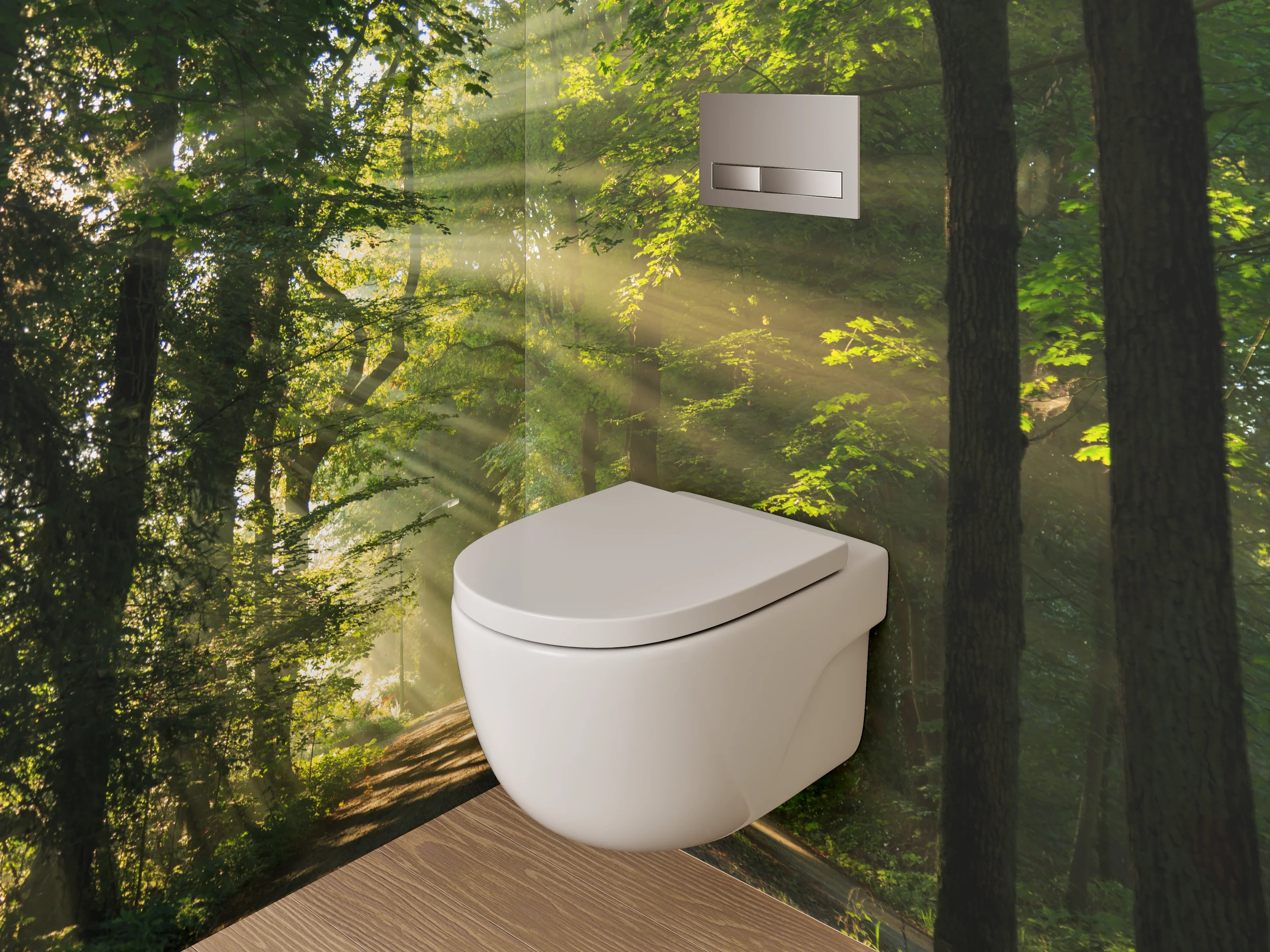 WC-Rückwand - Waldspaziergang am Morgen – Sonnenstrahlen