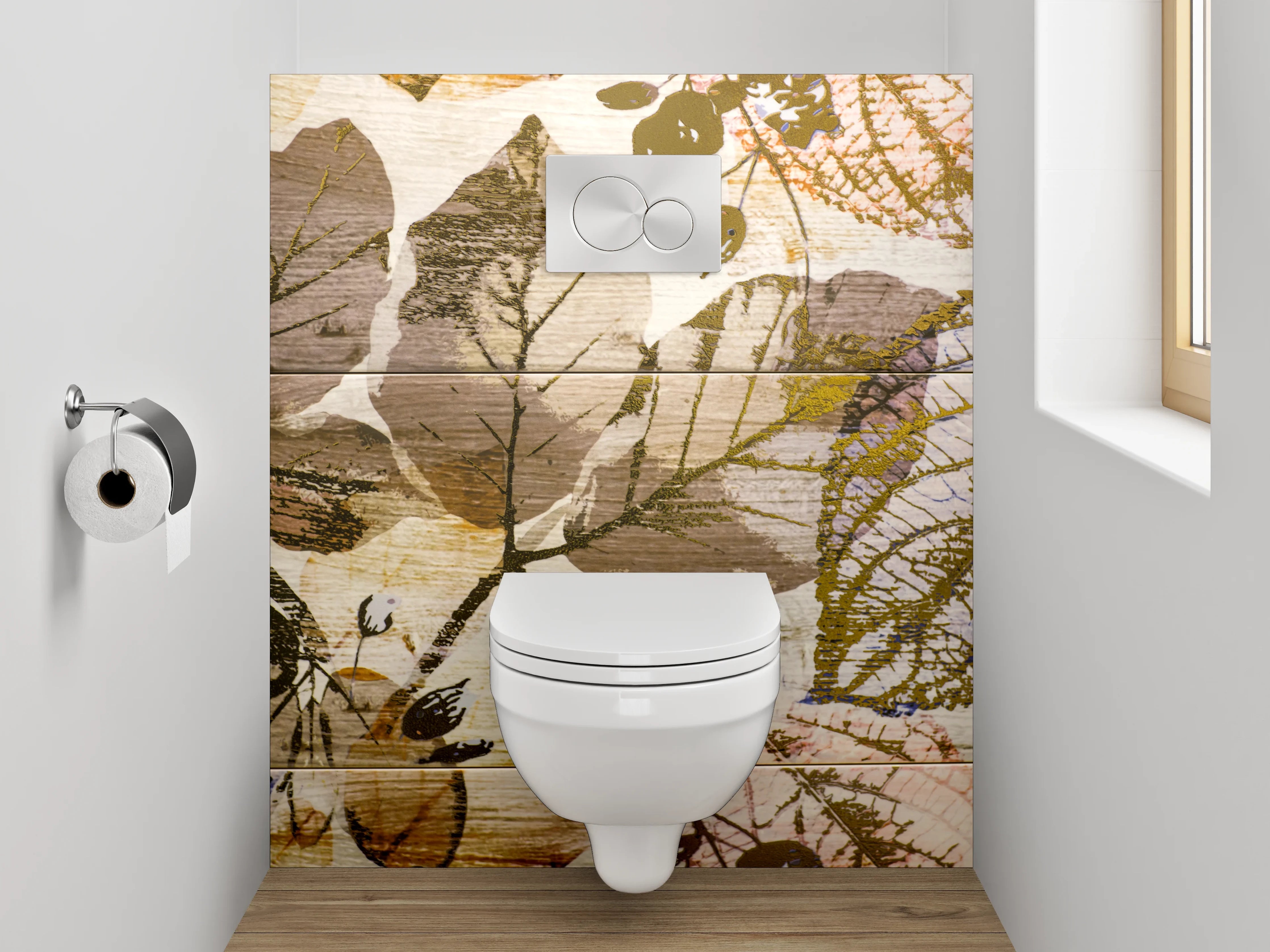 WC-Rückwand - Wandpaneel Herbarium Blätter Vintage Stil