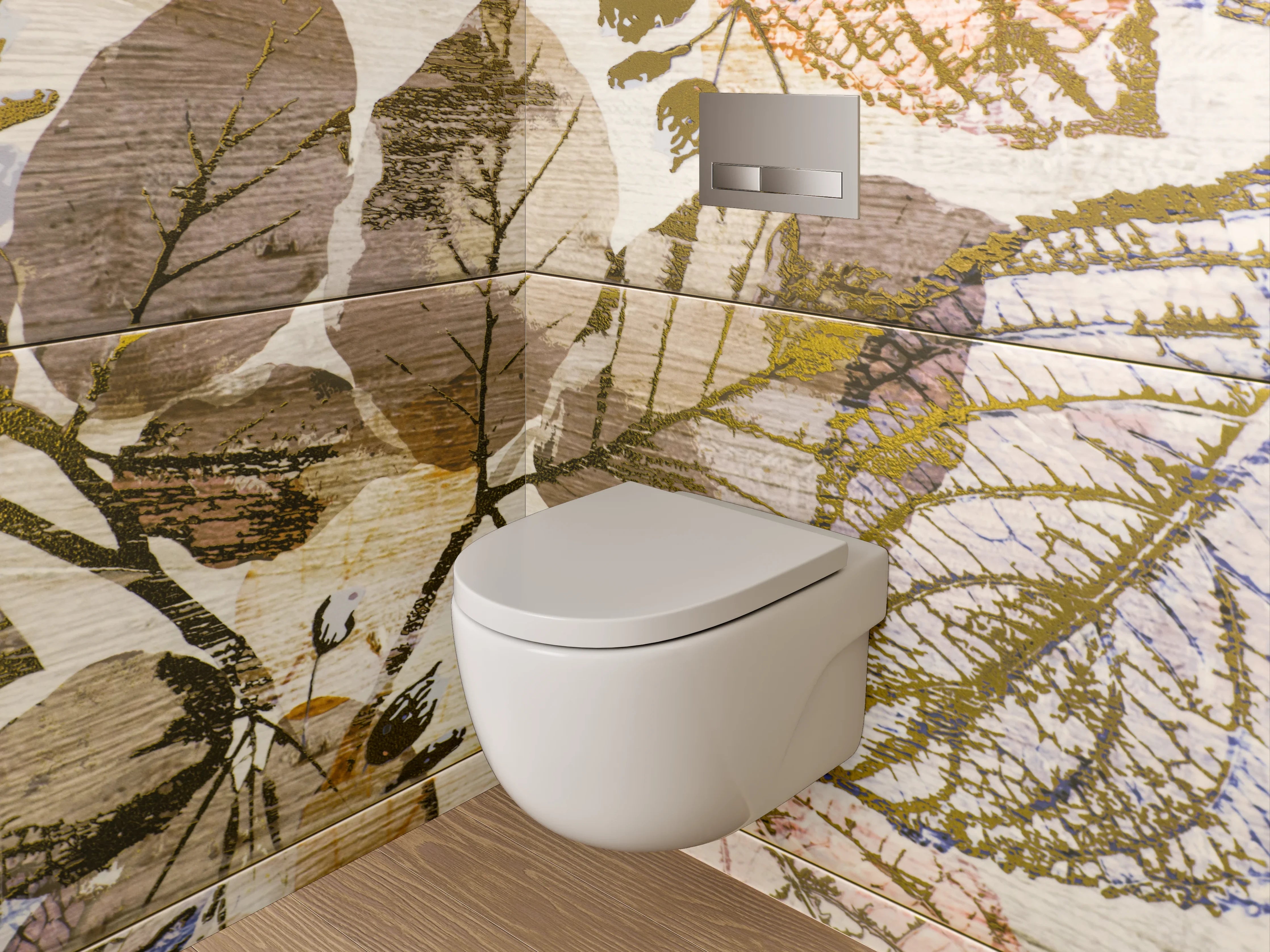 WC-Rückwand - Wandpaneel Herbarium Blätter Vintage Stil