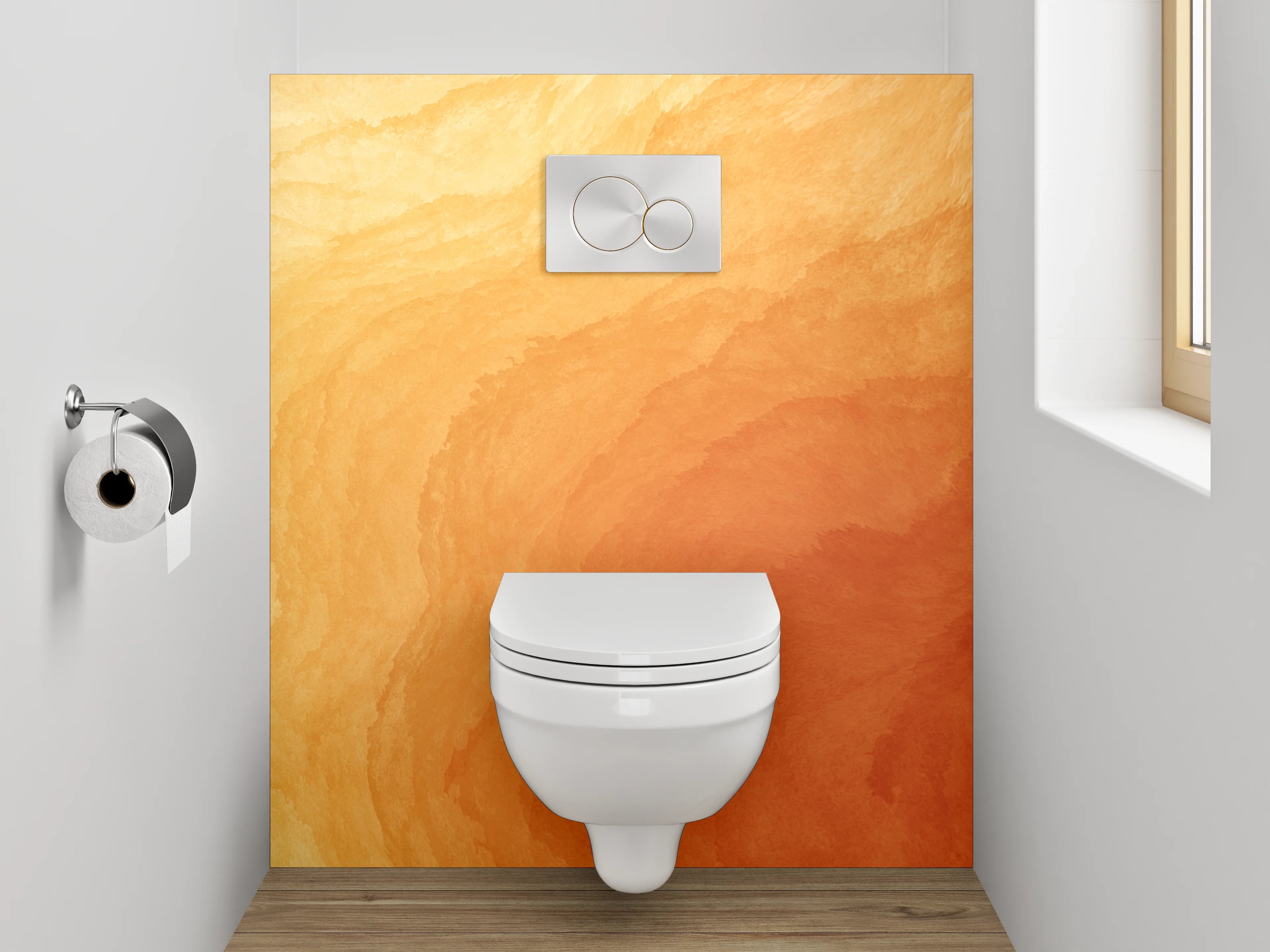 WC-Rückwand - Warme Aquarellstruktur in Orange und Gelb