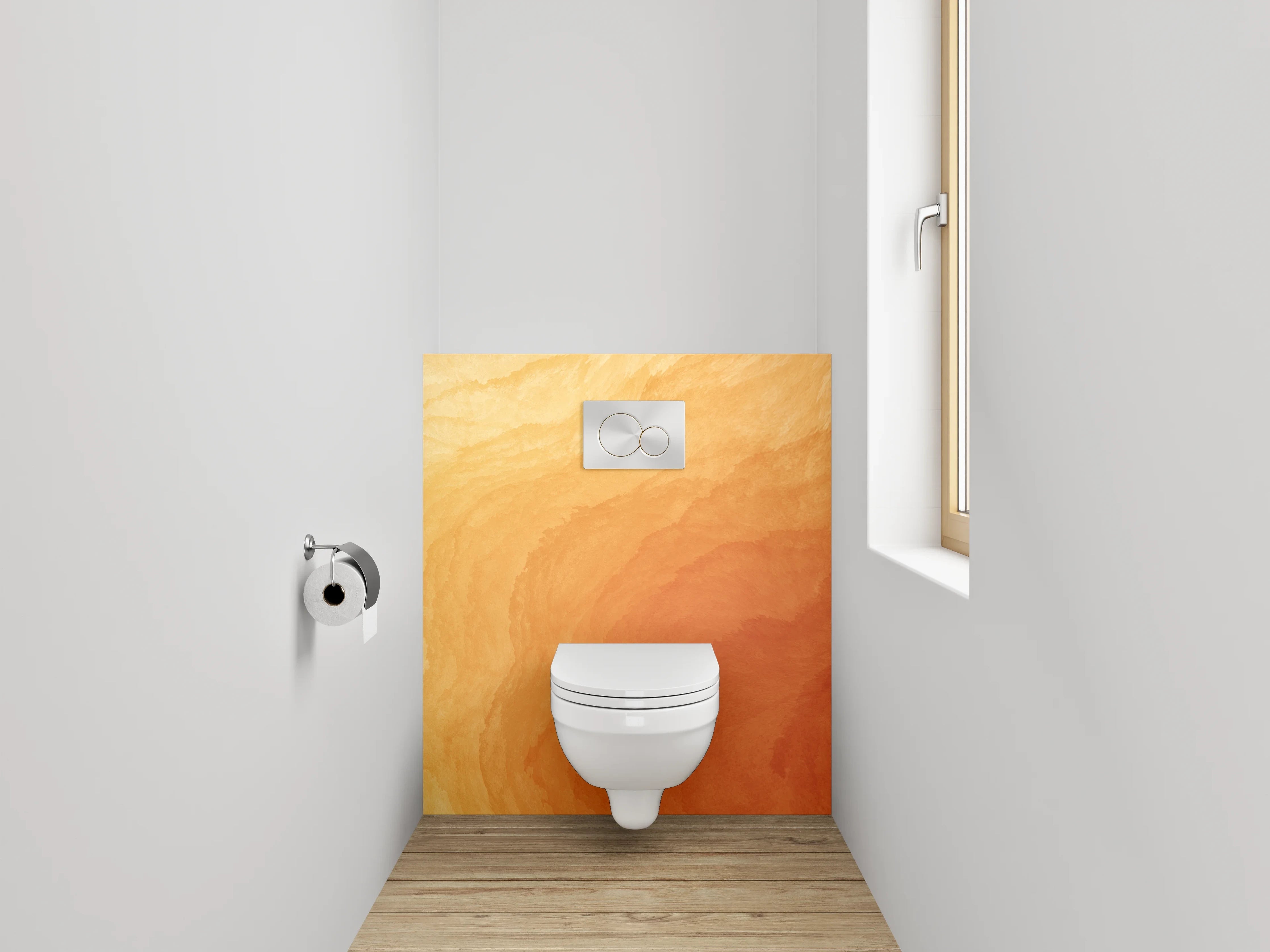 WC-Rückwand - Warme Aquarellstruktur in Orange und Gelb
