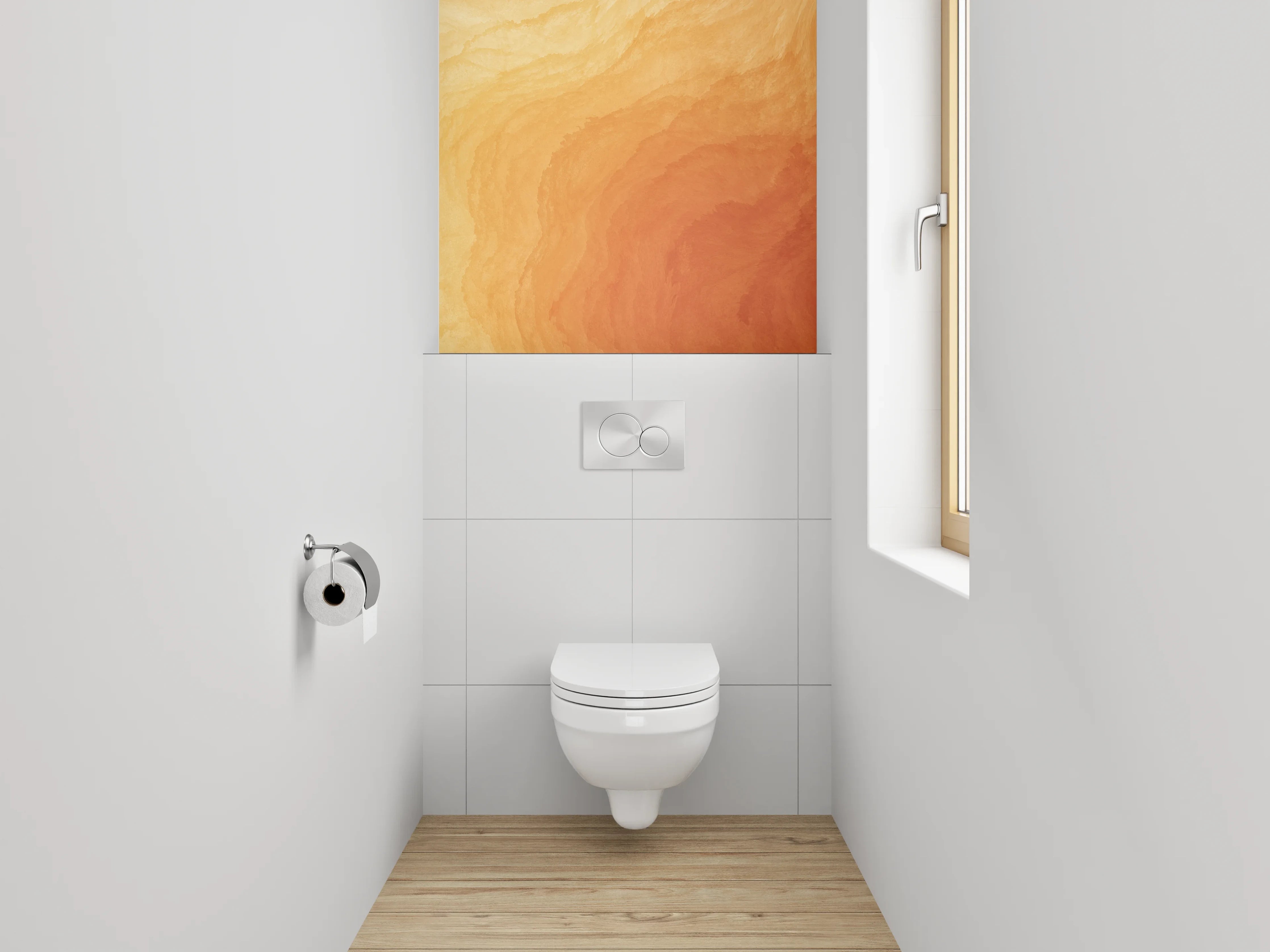 WC-Rückwand - Warme Aquarellstruktur in Orange und Gelb