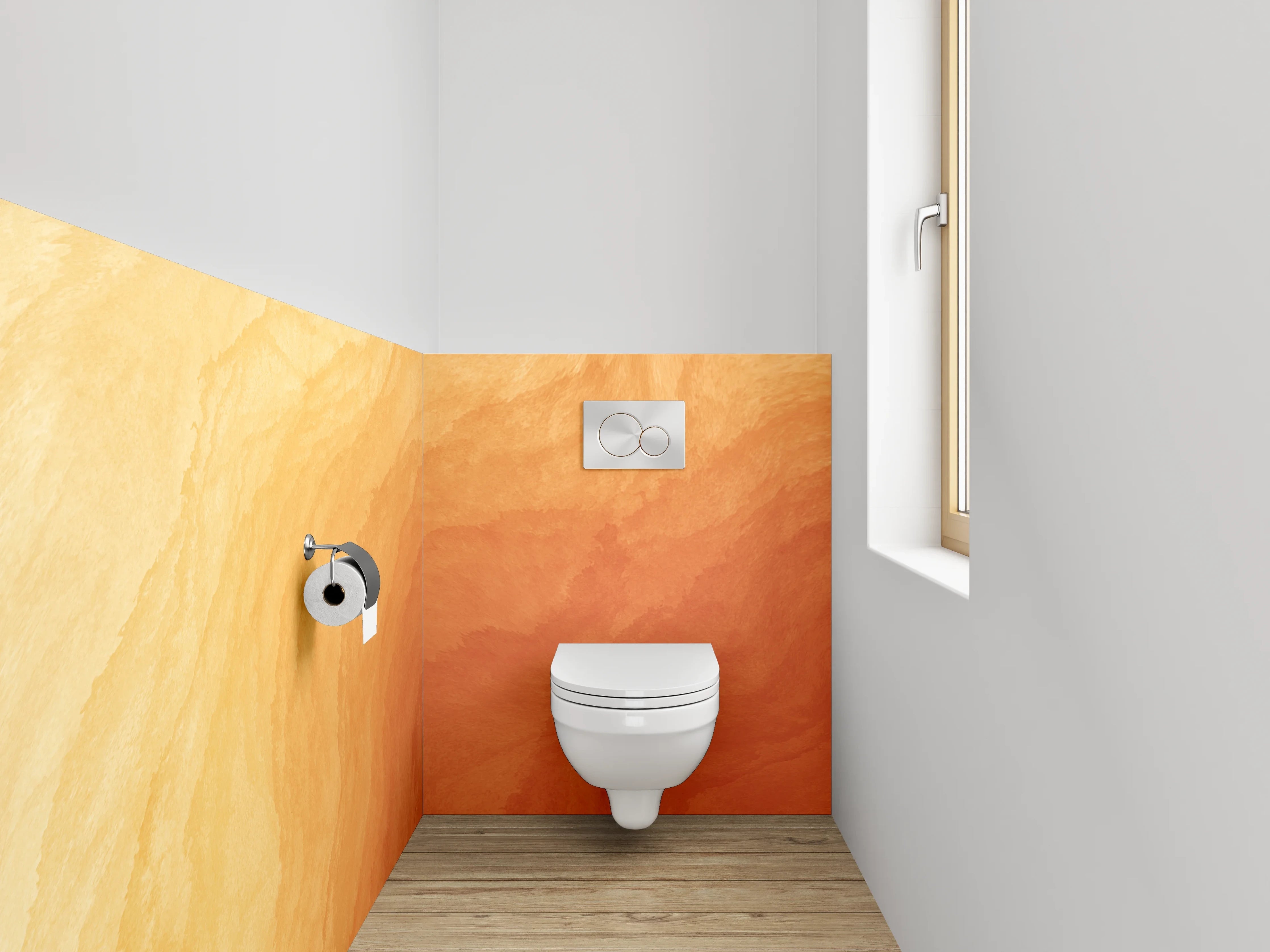 WC-Rückwand - Warme Aquarellstruktur in Orange und Gelb