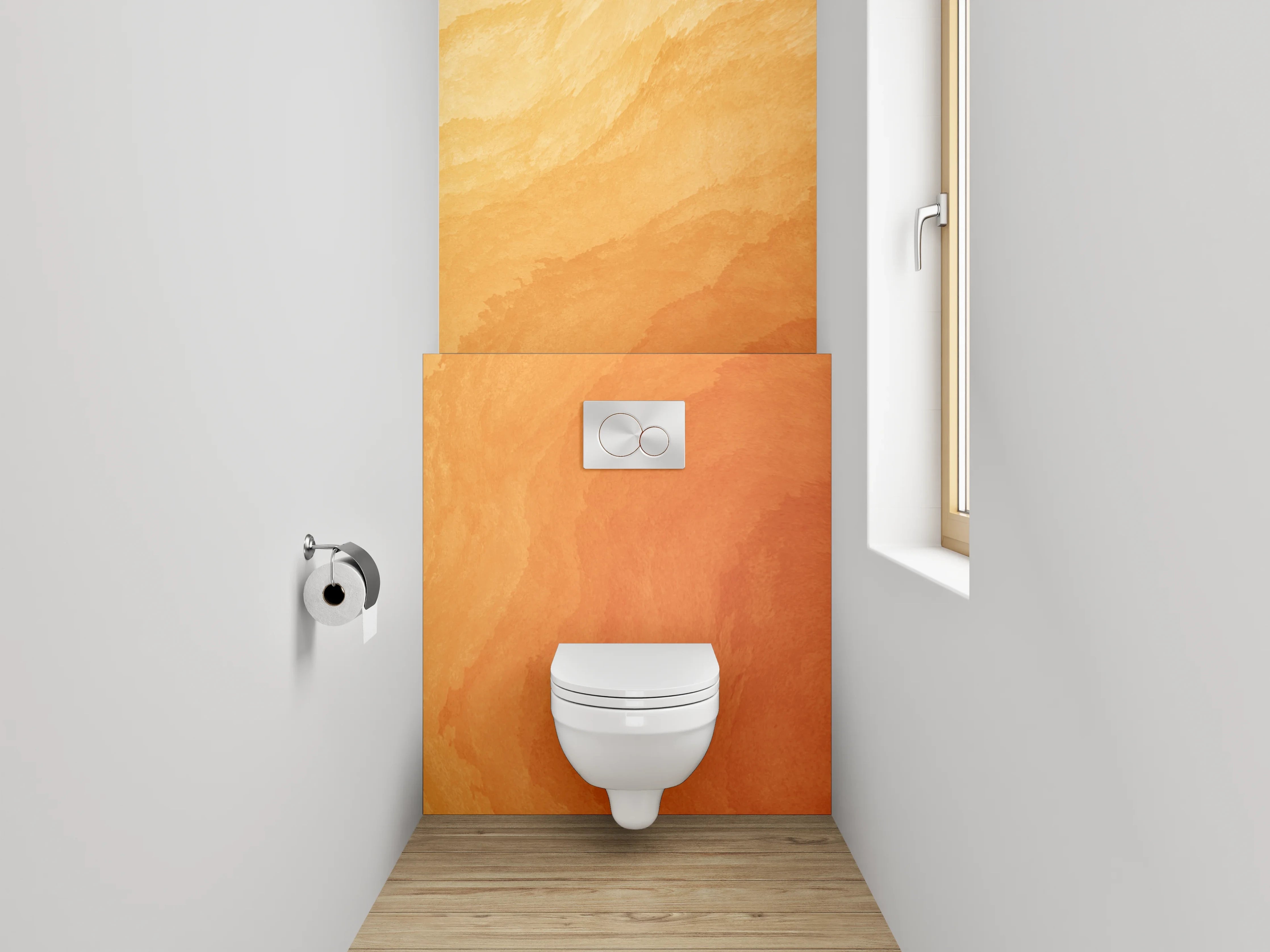 WC-Rückwand - Warme Aquarellstruktur in Orange und Gelb