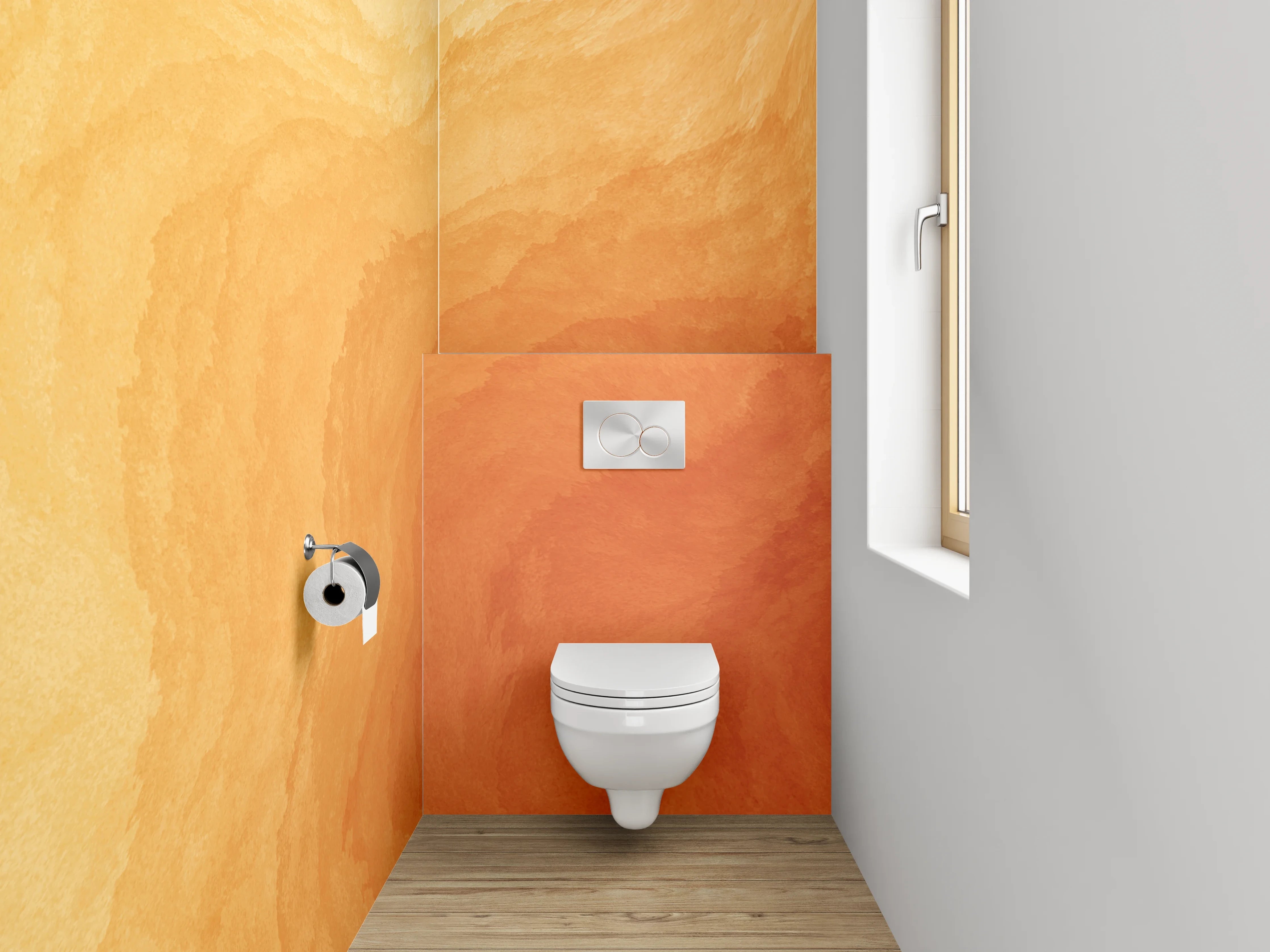 WC-Rückwand - Warme Aquarellstruktur in Orange und Gelb