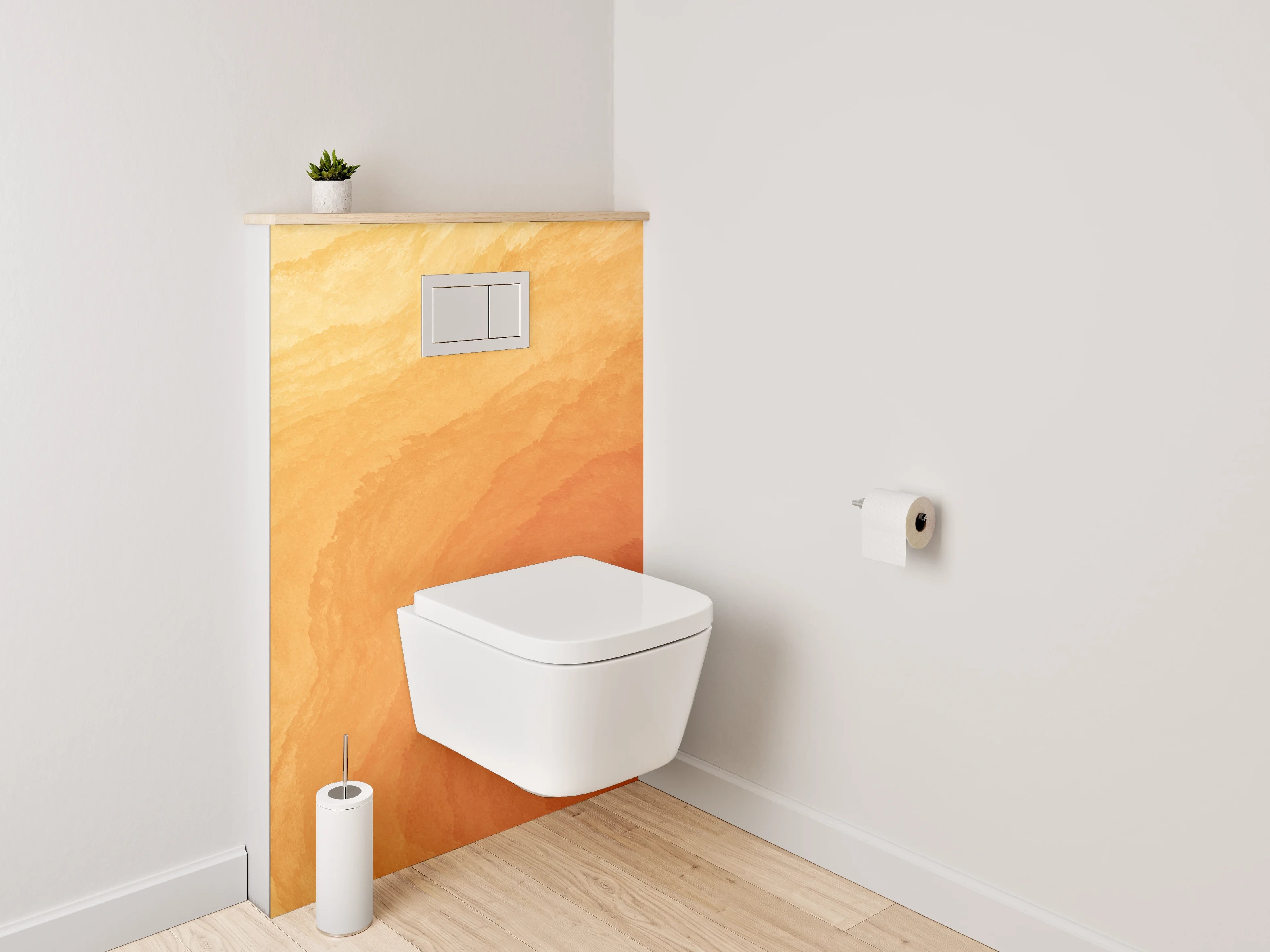WC-Rückwand - Warme Aquarellstruktur in Orange und Gelb