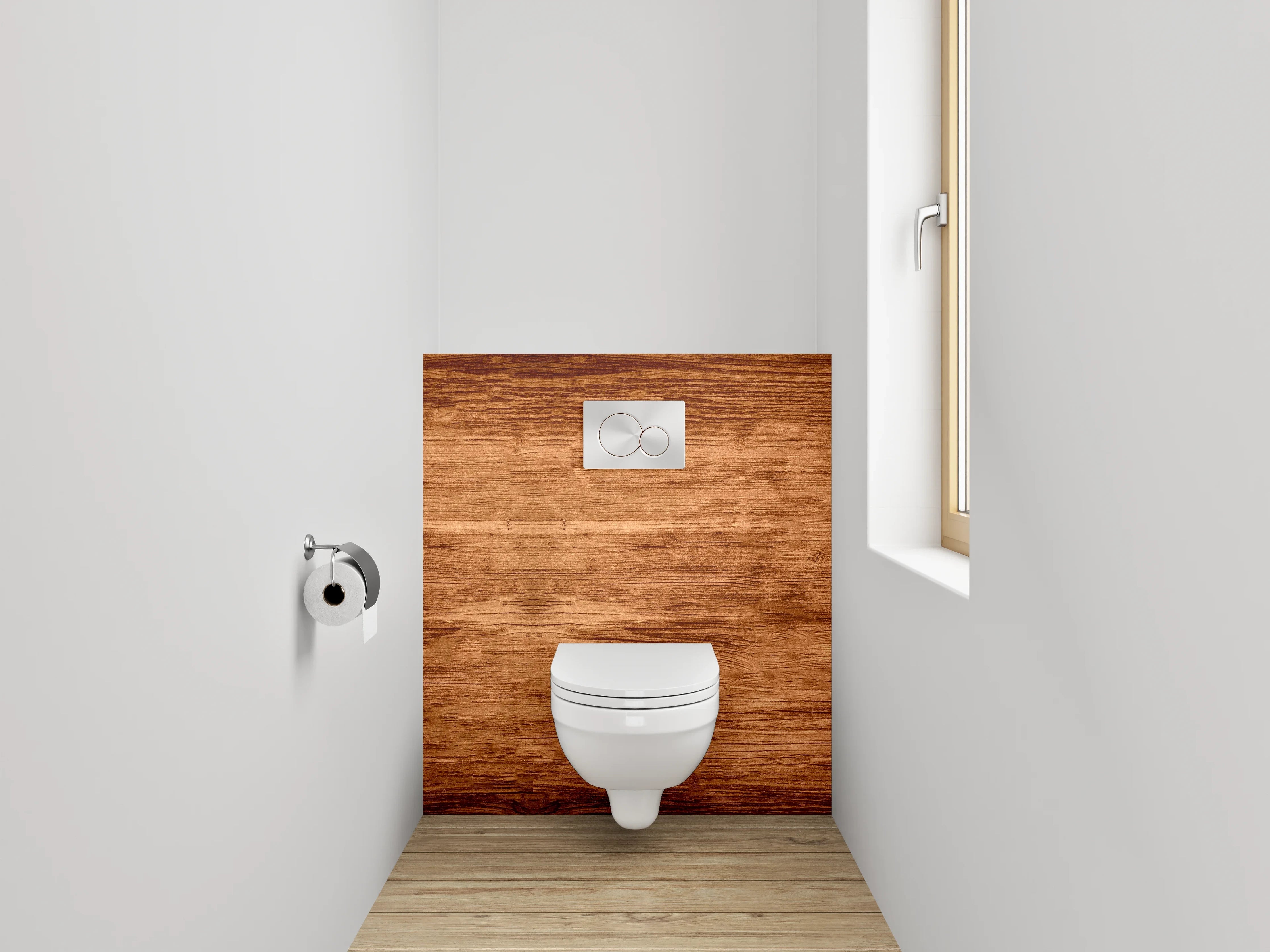 WC-Rückwand - Warme Holzmaserung im Naturstil