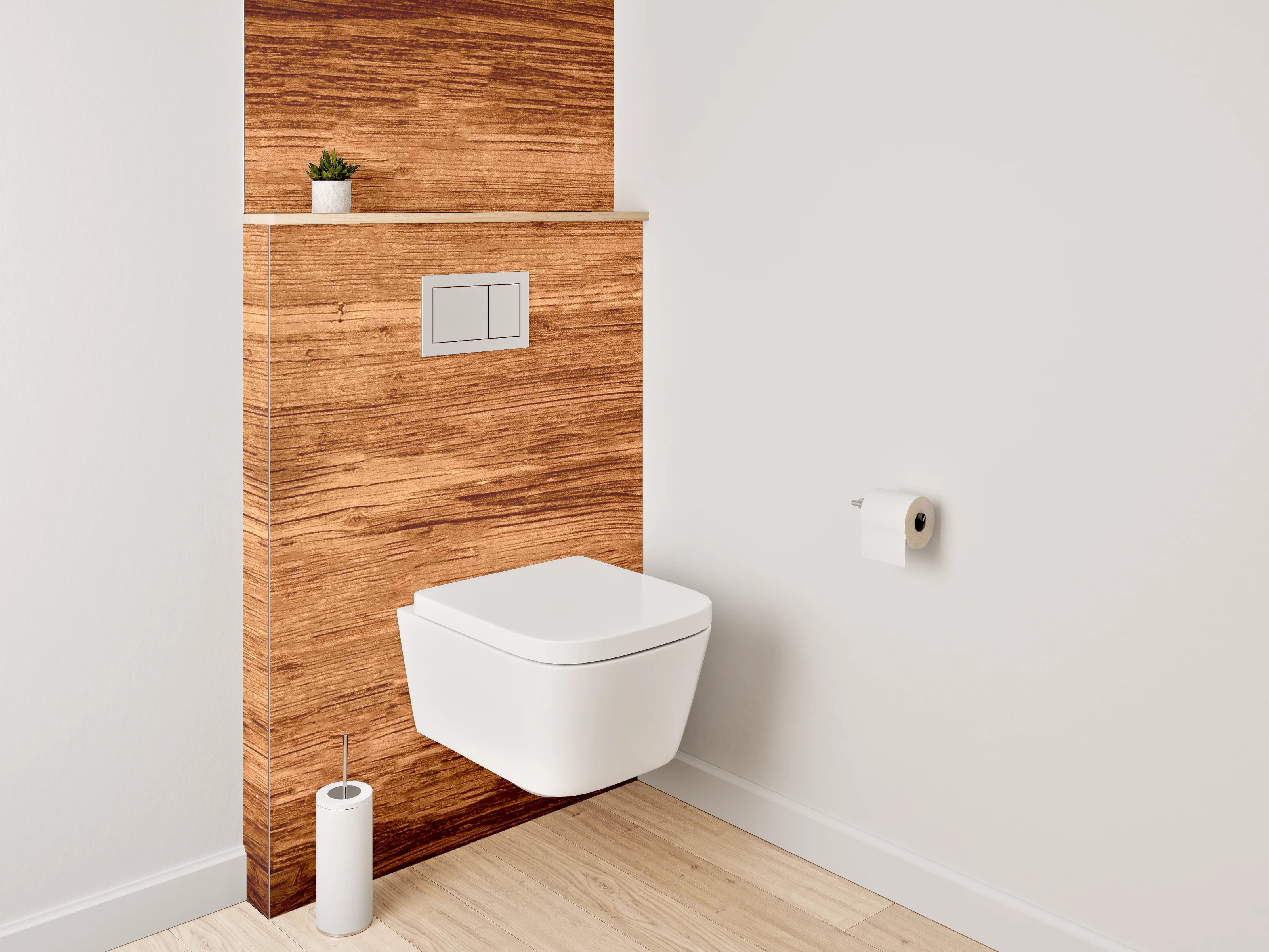 WC-Rückwand - Warme Holzmaserung im Naturstil