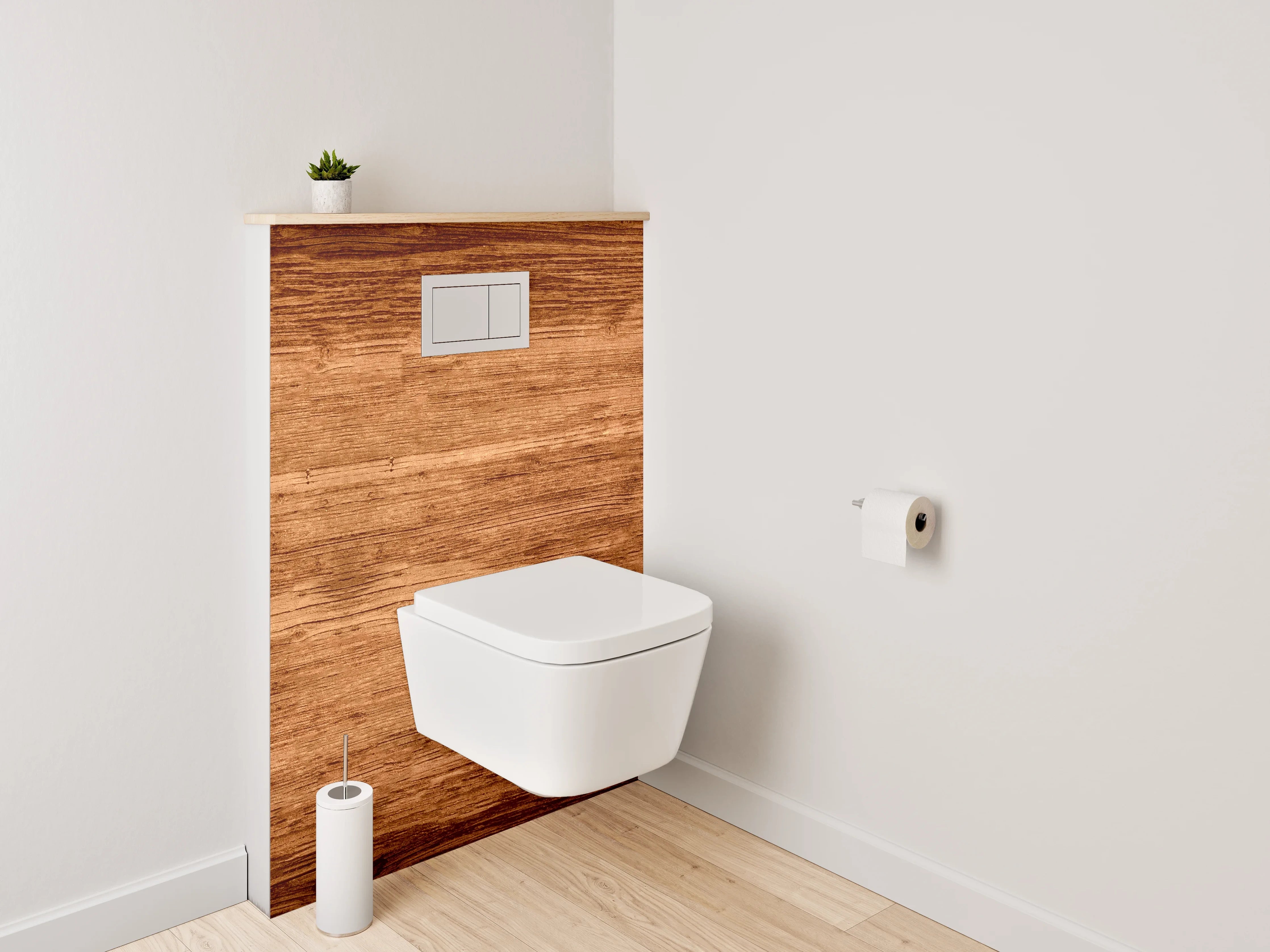 WC-Rückwand - Warme Holzmaserung im Naturstil