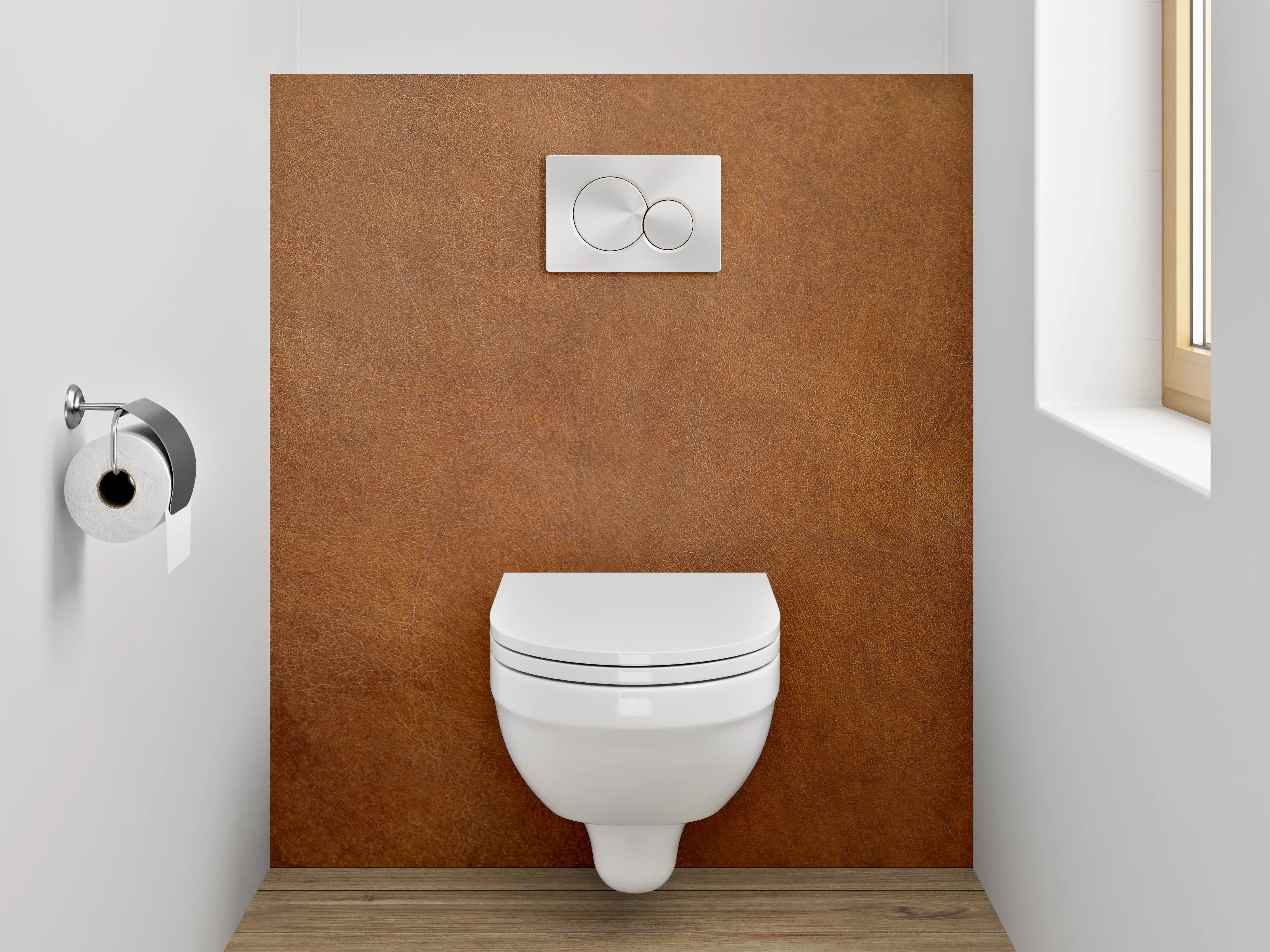 WC-Rückwand - Warme Holzoptik für Badezimmer